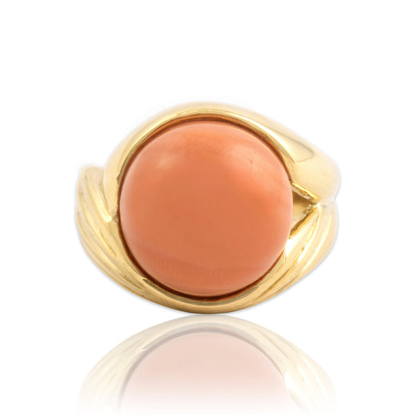 Vintage Italian 18k Yellow Gold Coral Bold Ribbed Loop Ring 6.50