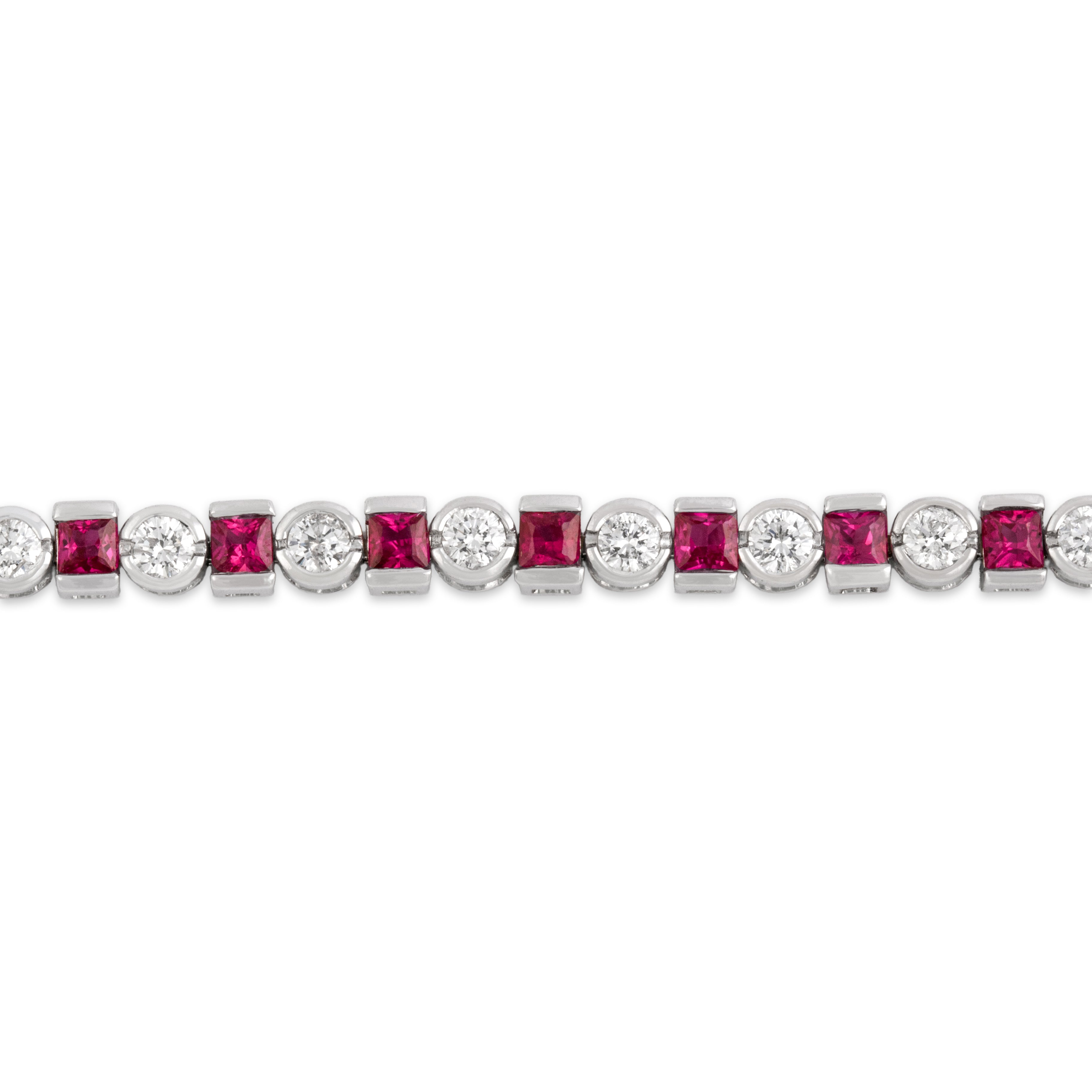 Vintage 14k White Gold 3.17cttw Ruby 2.13cttw Diamond Superb Glittering Alternating Tennis Bracelet - Close-up view
