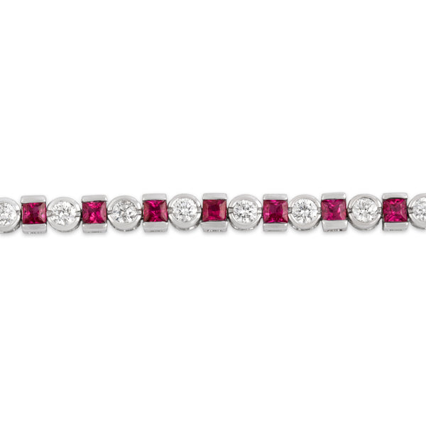 Vintage 14k White Gold 3.17cttw Ruby 2.13cttw Diamond Superb Tennis Bracelet 7.25