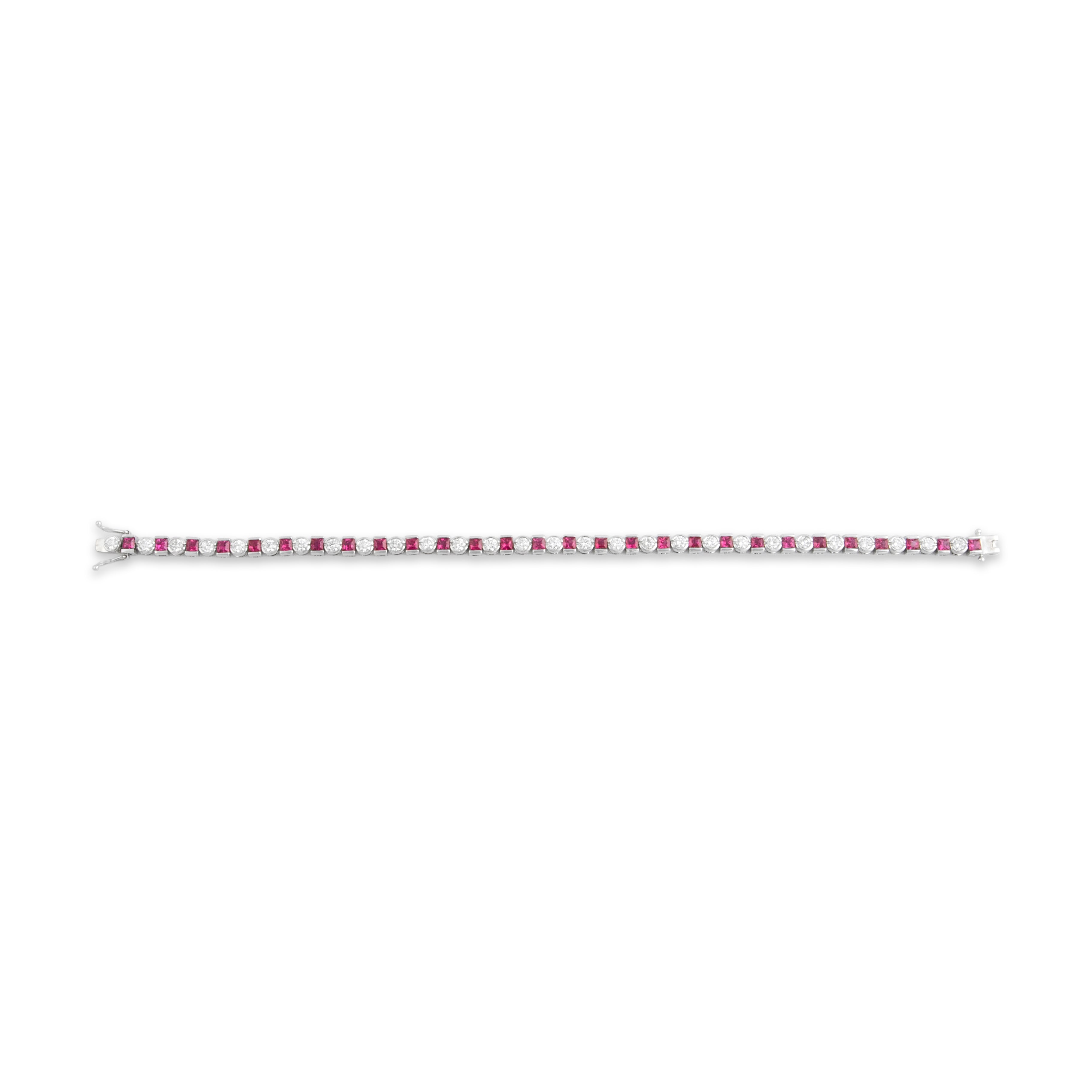 Vintage 14k White Gold 3.17cttw Ruby 2.13cttw Diamond Superb Glittering Alternating Tennis Bracelet - Overall view