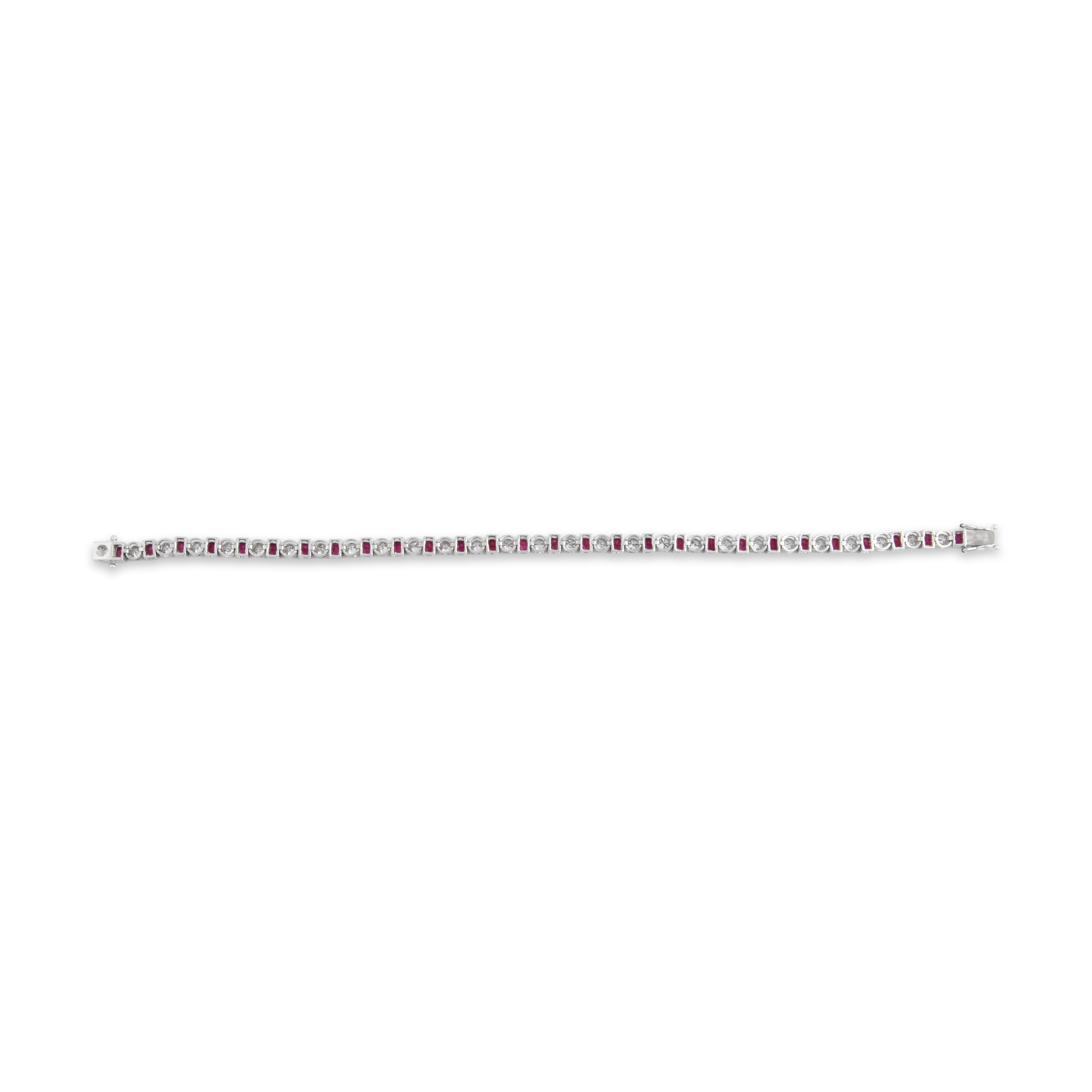 Vintage 14k White Gold 3.17cttw Ruby 2.13cttw Diamond Superb Glittering Alternating Tennis Bracelet - Back view