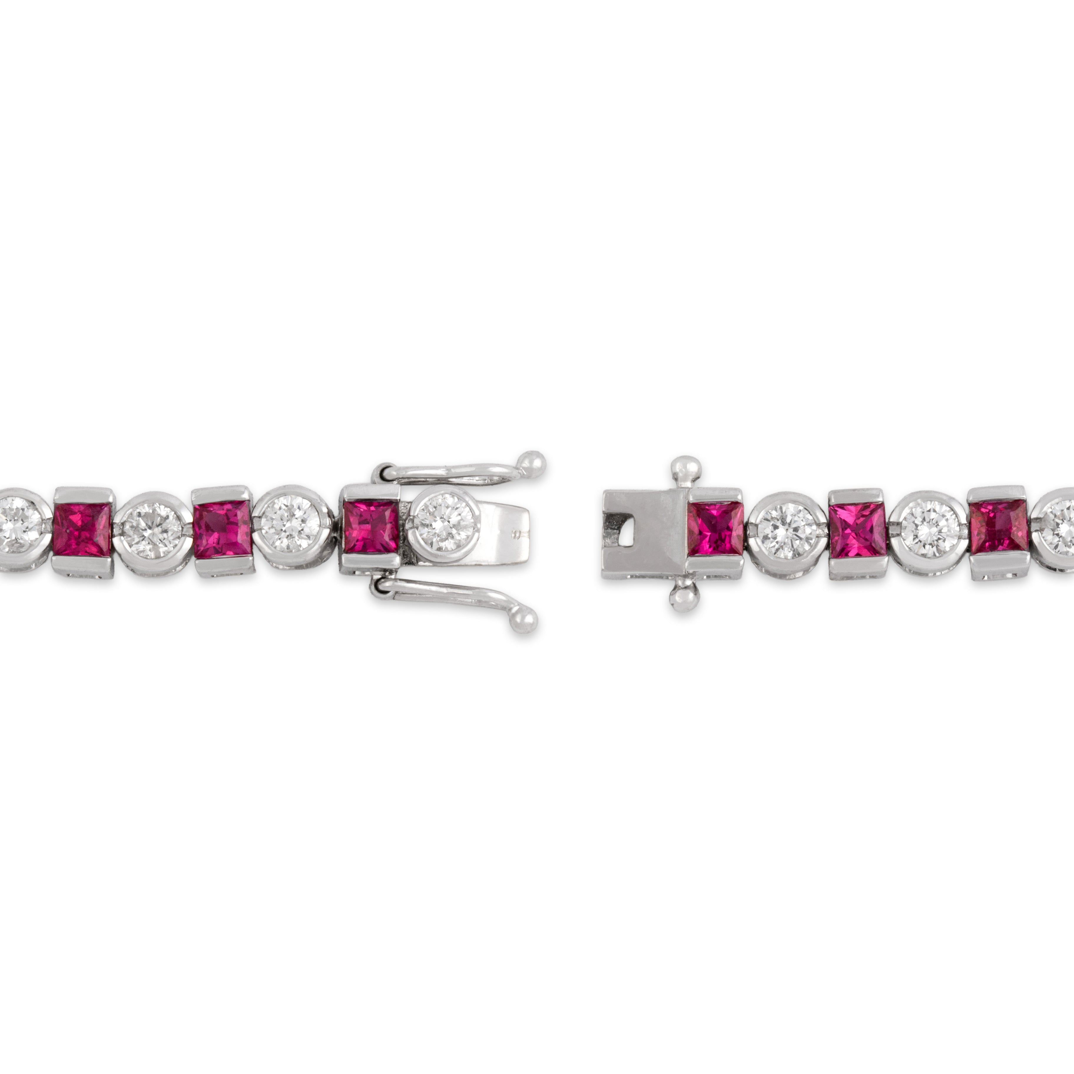 Vintage 14k White Gold 3.17cttw Ruby 2.13cttw Diamond Superb Glittering Alternating Tennis Bracelet - clasp view
