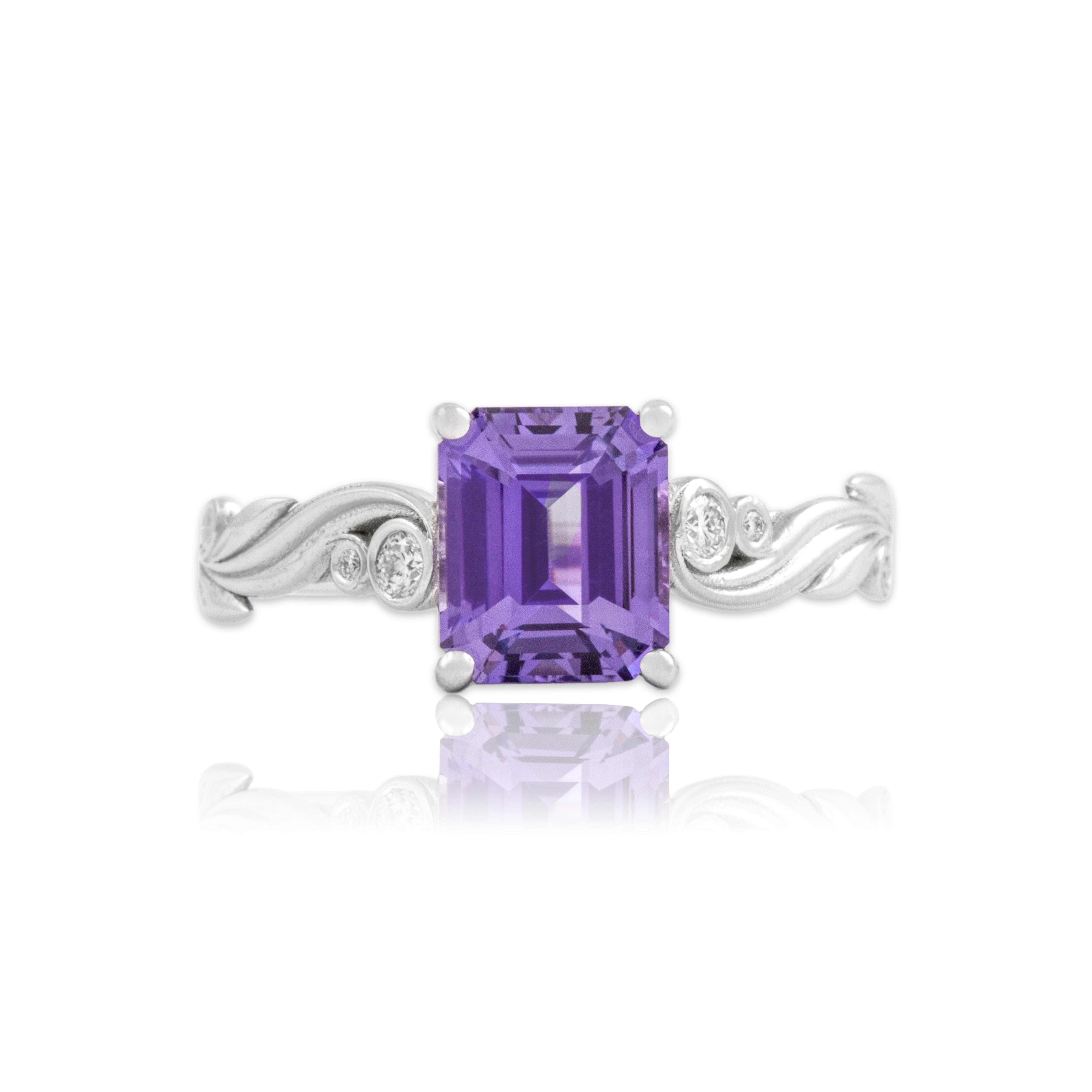 Estate 14k White Gold 2.11ct Purple Sapphire Diamond Vibrant Flourish Ring 6.50