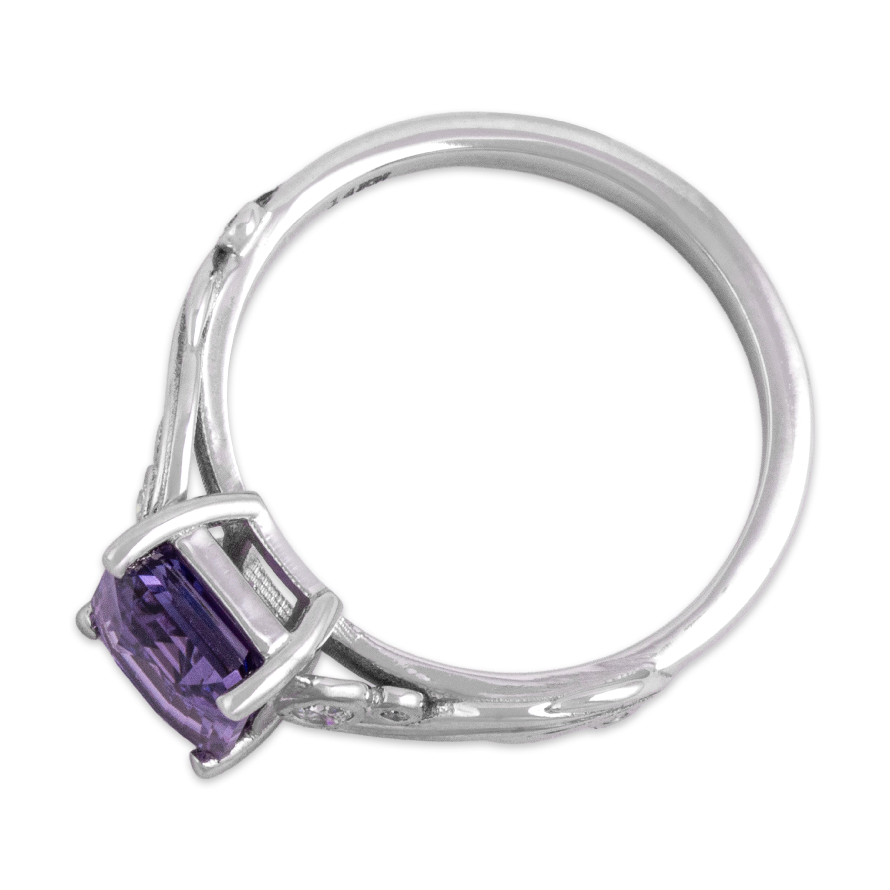 Estate 14k White Gold 2.11ct Purple Sapphire Diamond Vibrant Flourish Ring 6.50