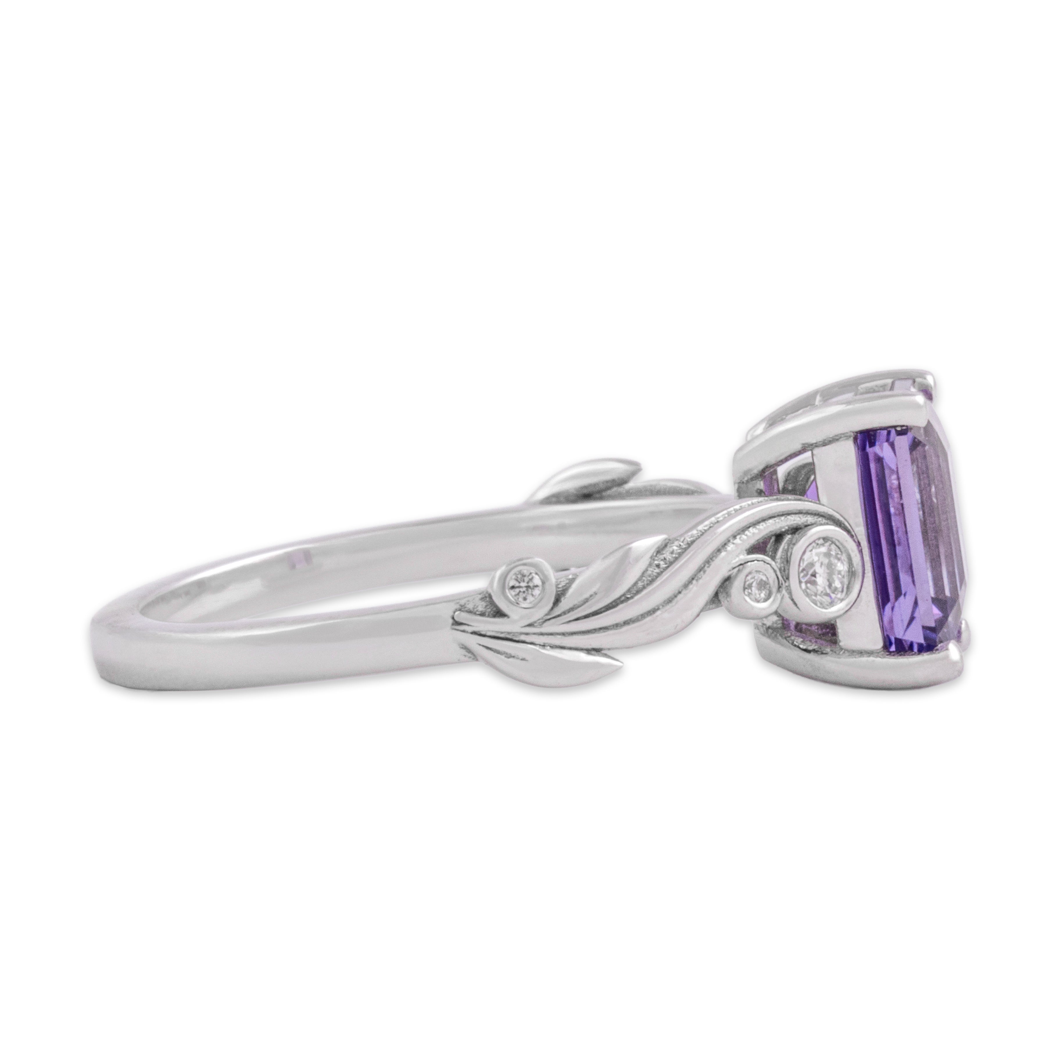 Estate 14k White Gold 2.11ct Purple Sapphire Diamond Vibrant Flourish Ring 6.50
