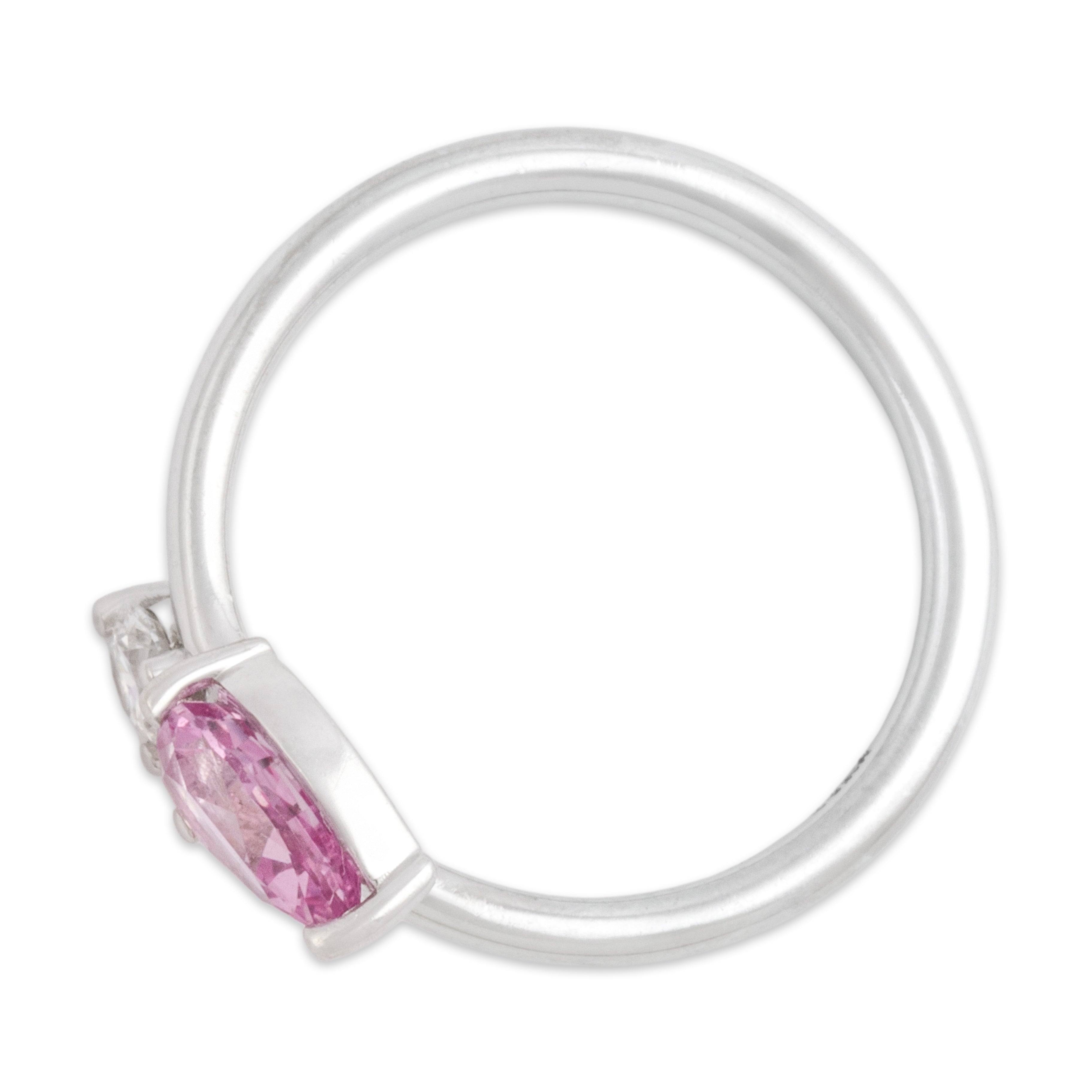 Estate 14k White Gold .9ct Pink Sapphire Diamond Stunning Toi Et Moi Bypass Ring - Overall view