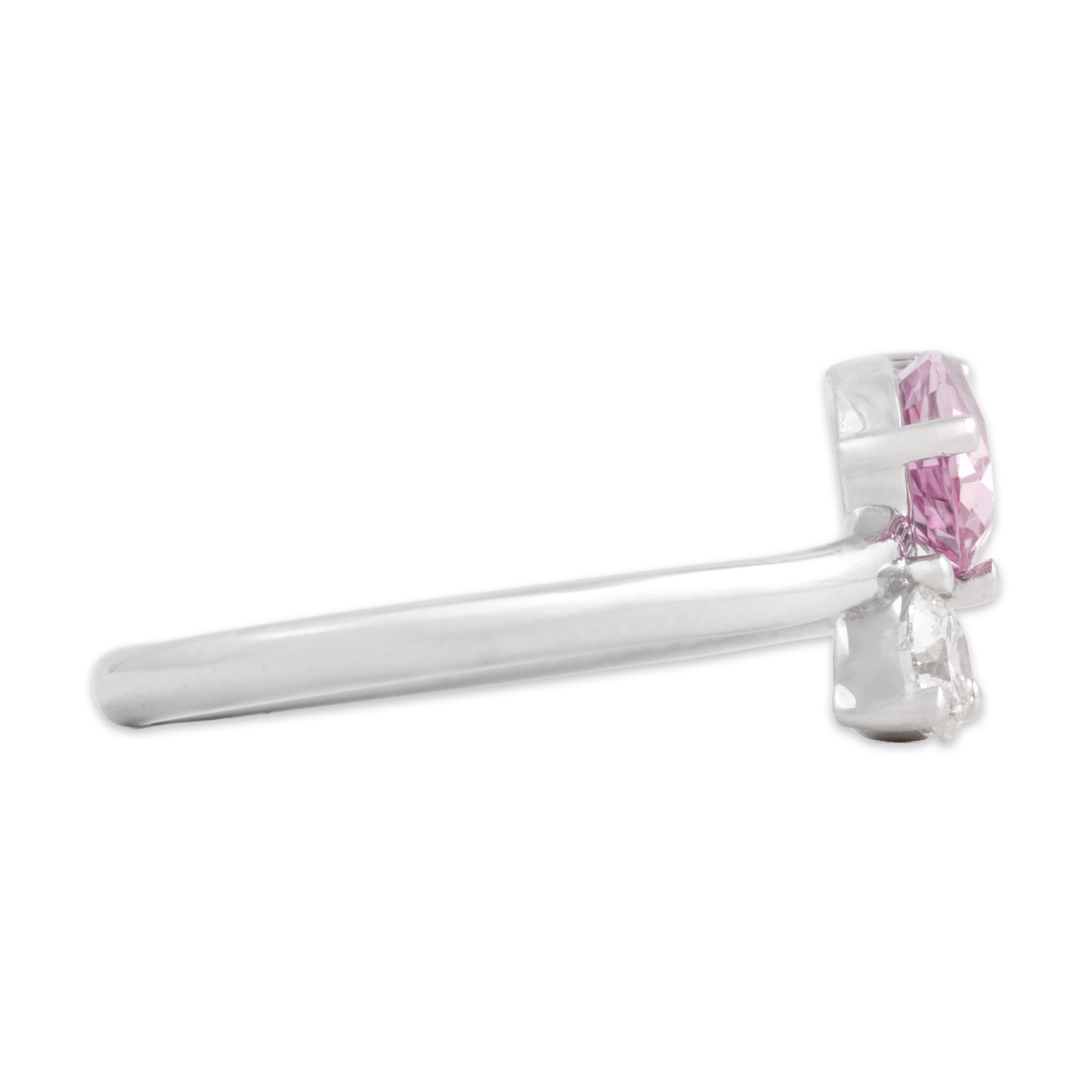 Estate 14k White Gold .9ct Pink Sapphire Diamond Stunning Toi Et Moi Bypass Ring - Side view