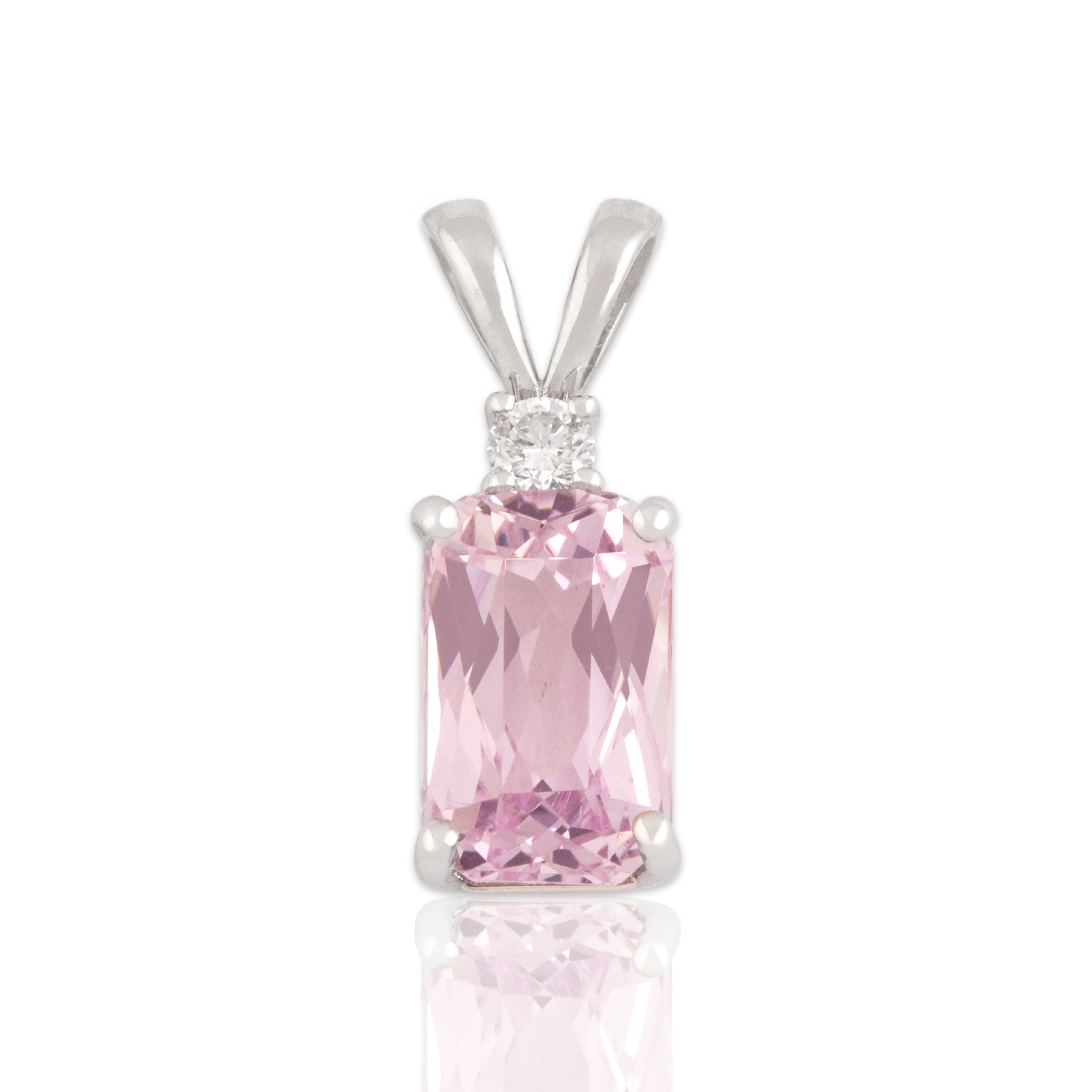 Vintage 14k White Gold 2.9ct Kunzite Diamond Sparkling Sweet Duo Pendant - Close-up view