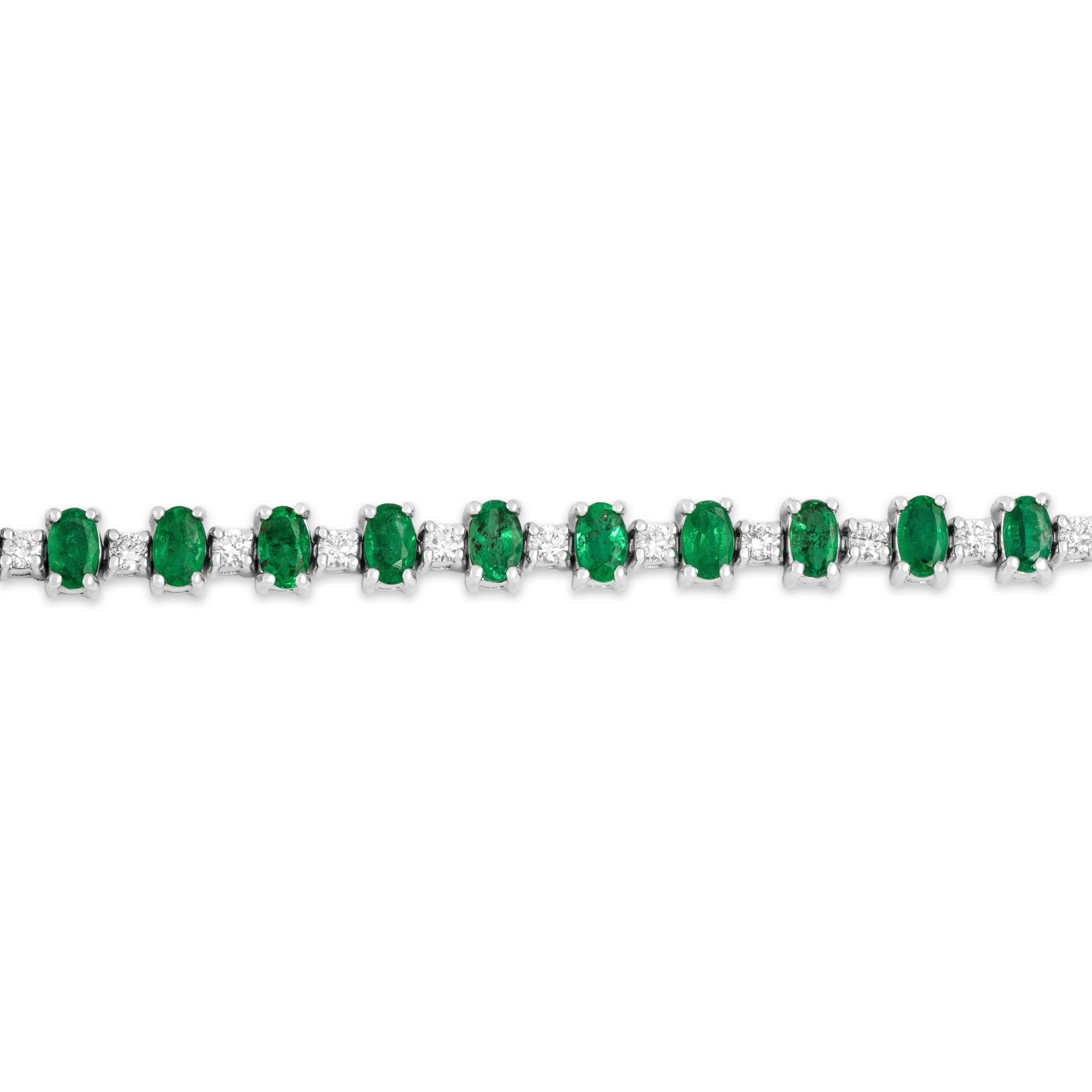 Vintage 14k White Gold 5.35cttw Emerald 1.08cttw Diamond Tennis Bracelet 6.75