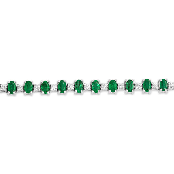 Vintage 14k White Gold 5.35cttw Emerald 1.08cttw Diamond Tennis Bracelet 6.75"