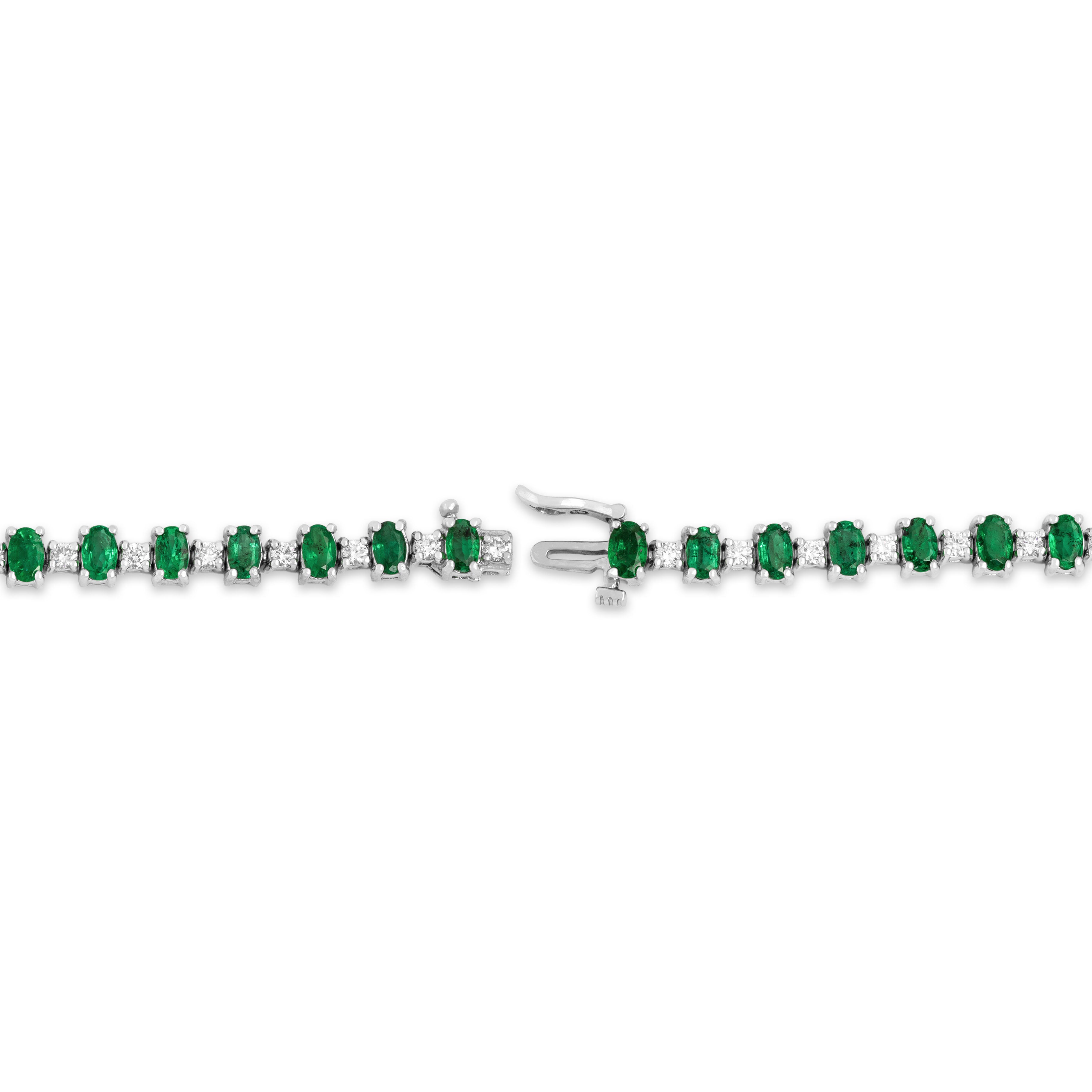 Vintage 14k White Gold 5.35cttw Emerald 1.08cttw Diamond Tennis Bracelet 6.75