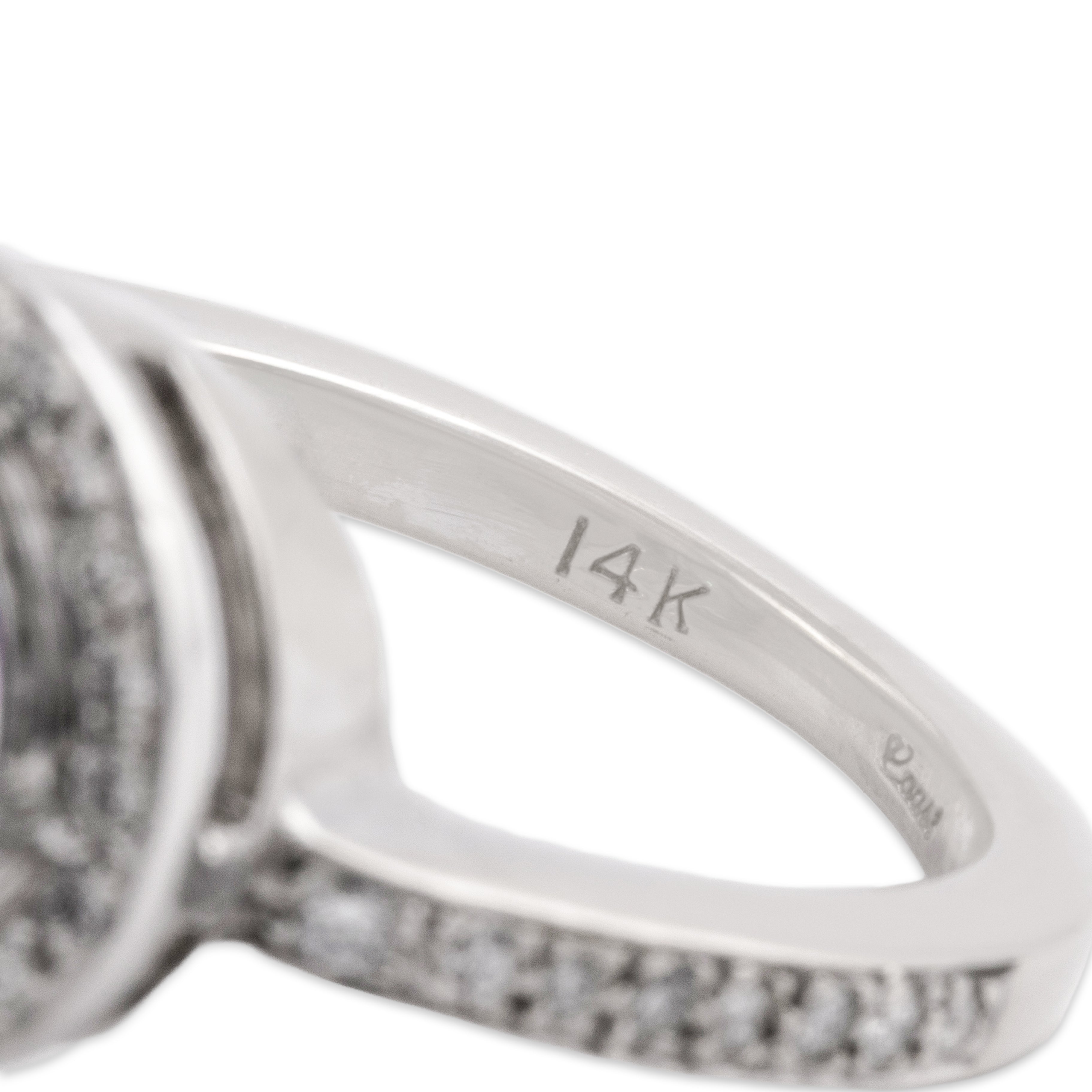 Vintage 14k White Gold 2.97ct Blue Zircon 1.2ct Blue Sapphire .71cttw Diamond Fabulous Multi-Halo Statement Ring - Hallmark view