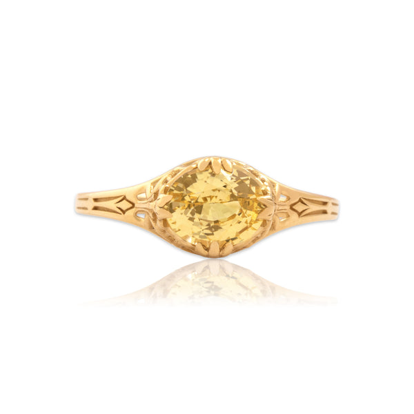 Vintage 14k Yellow Gold 1.27ct Pale Yellow Sapphire Floral Lattice Ring 6.25