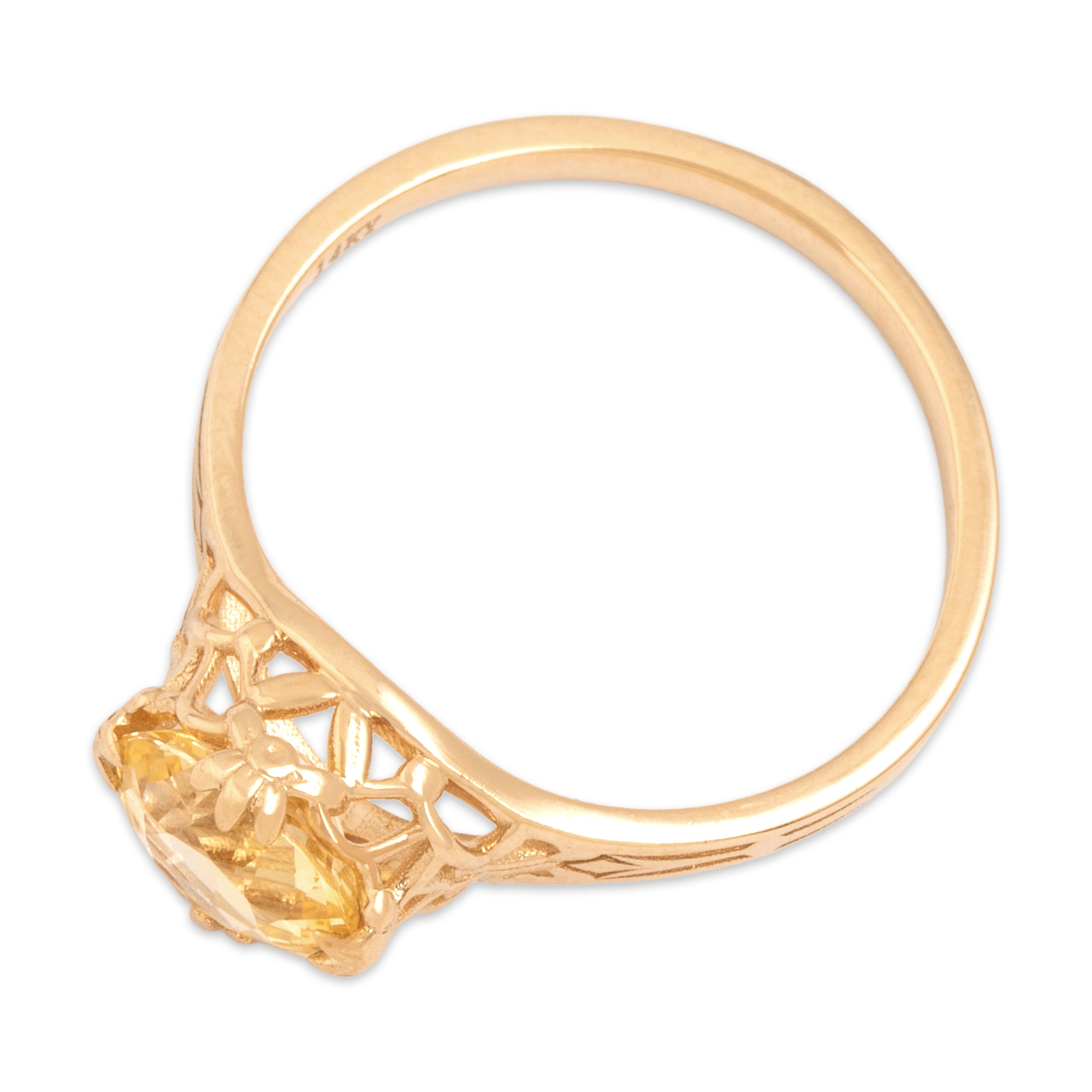 Vintage 14k Yellow Gold 1.27ct Pale Yellow Sapphire Floral Lattice Ring 6.25