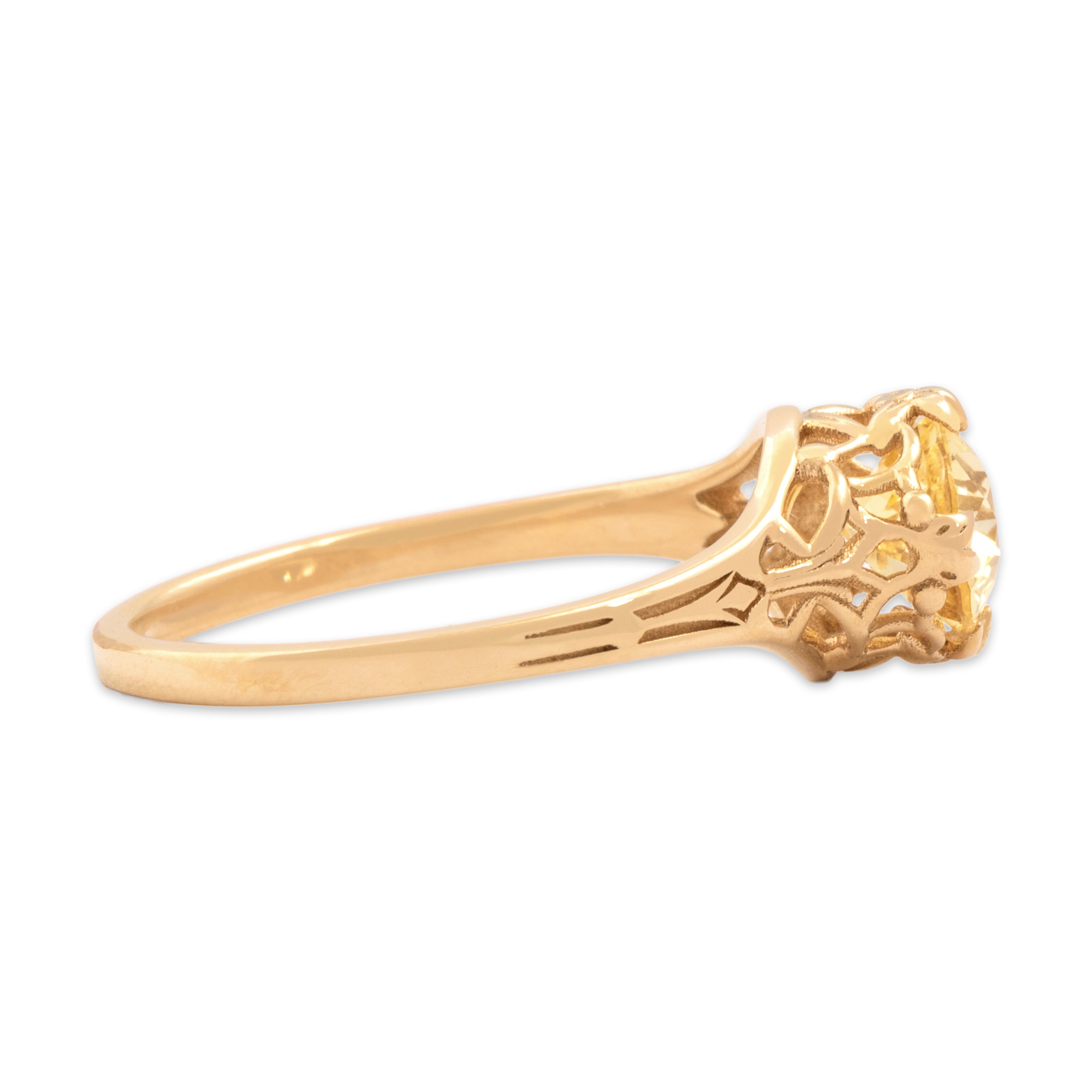 Vintage 14k Yellow Gold 1.27ct Pale Yellow Sapphire Floral Lattice Ring 6.25