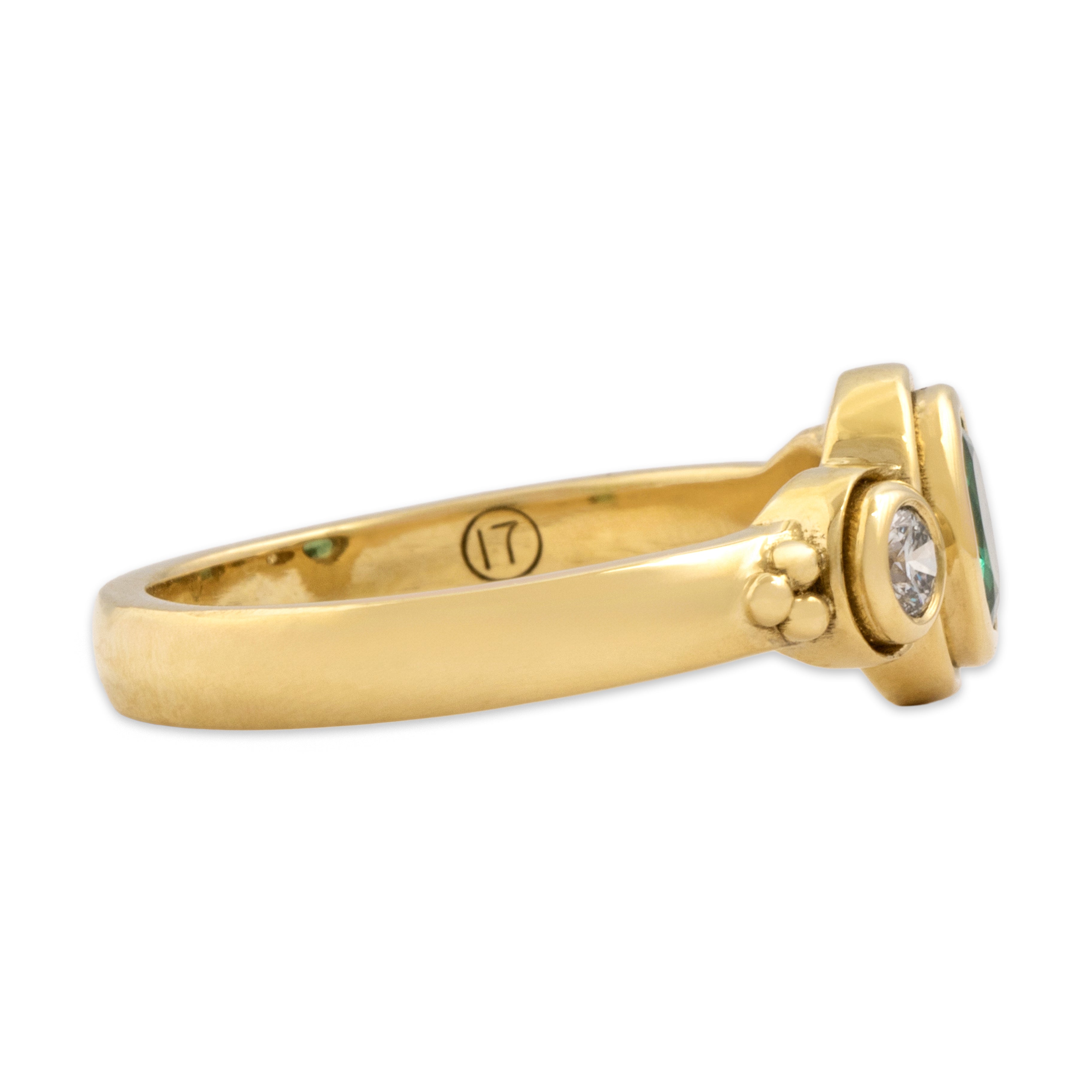 Vintage 18k Yellow Gold Emerald Diamond Dazzling Bezel Trio Ring - Side view