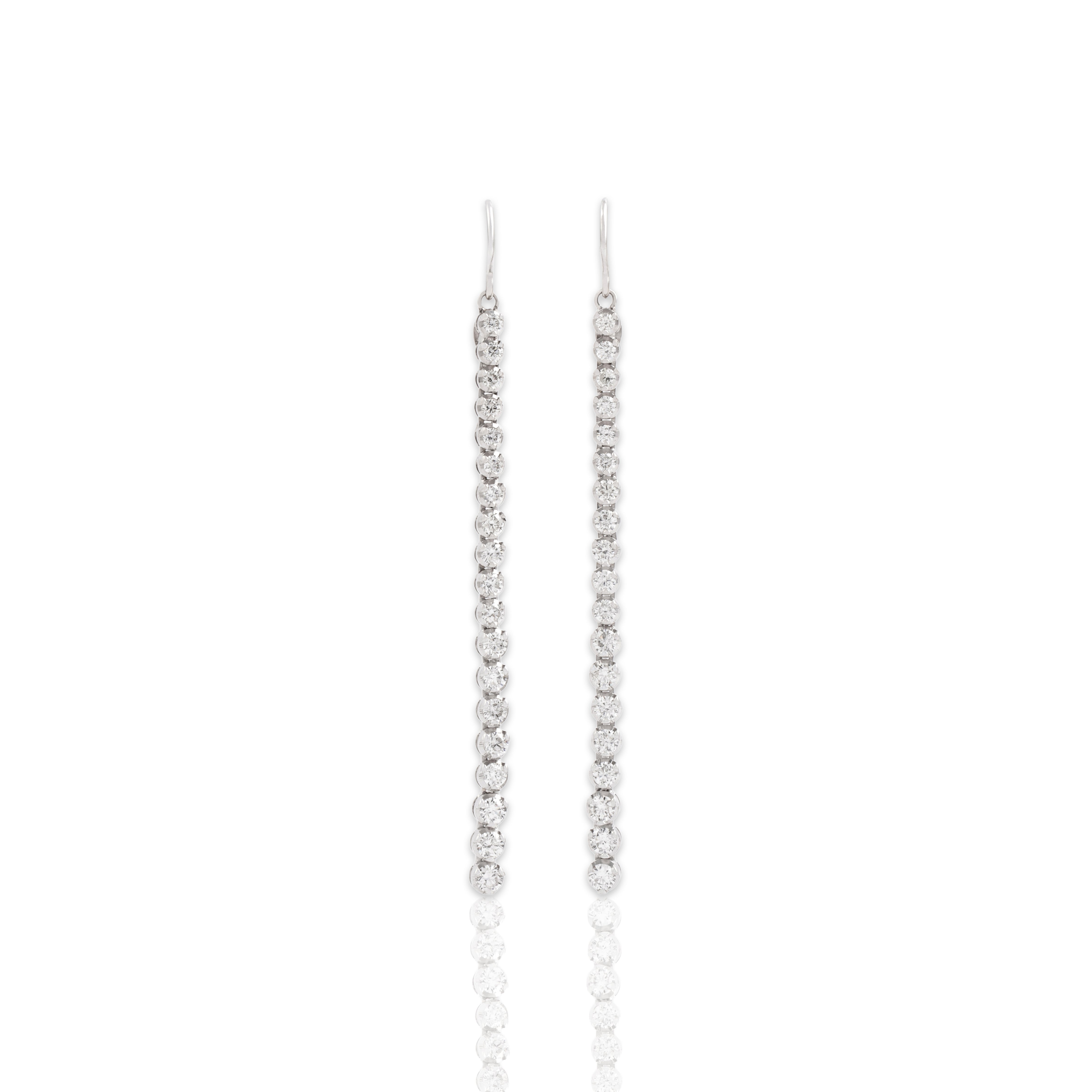 Vintage Italian 18k White Gold 2.22cttw Diamond Graduated Tennis Line Drop Dangle Earrings - Close-up view