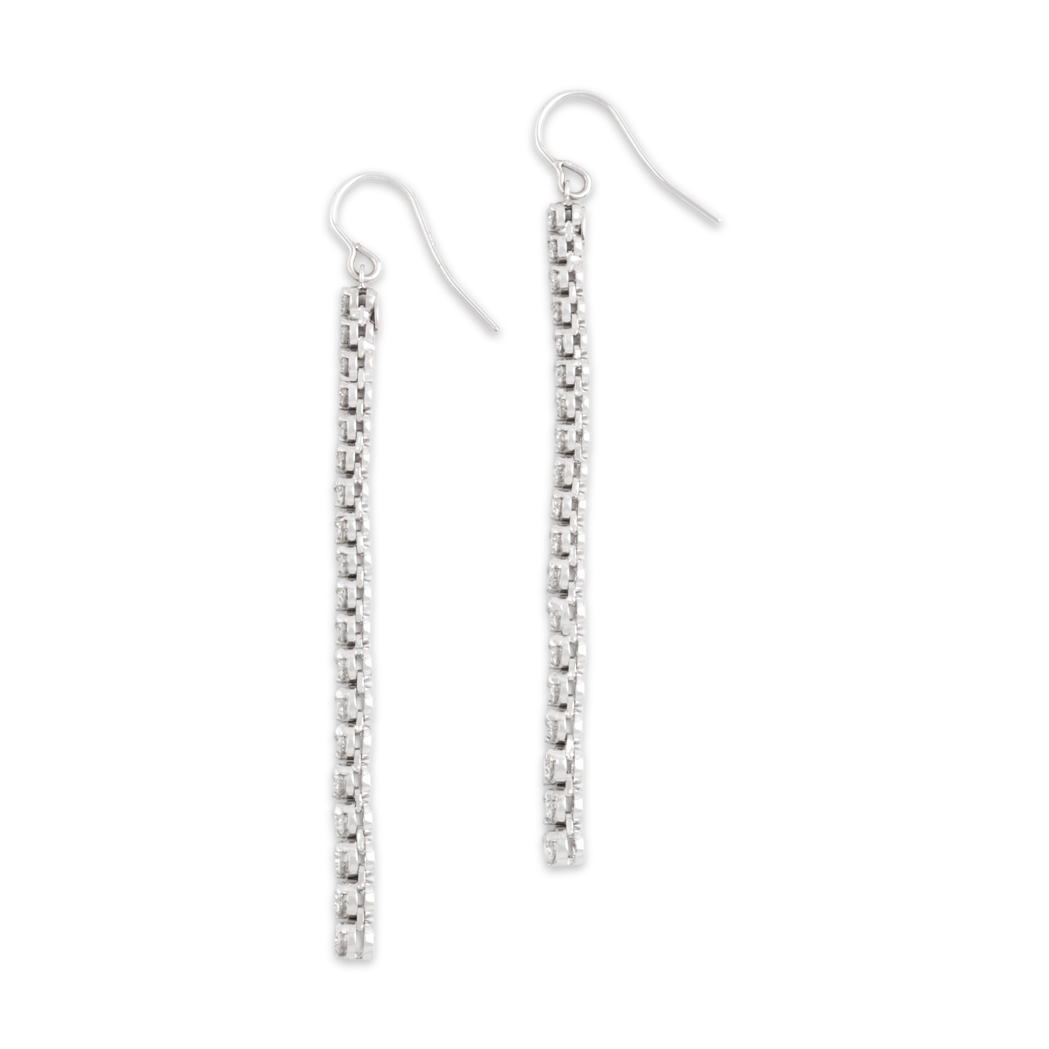 Vintage Italian 18k White Gold 2.22cttw Diamond Graduated Tennis Line Drop Dangle Earrings - Overall view
