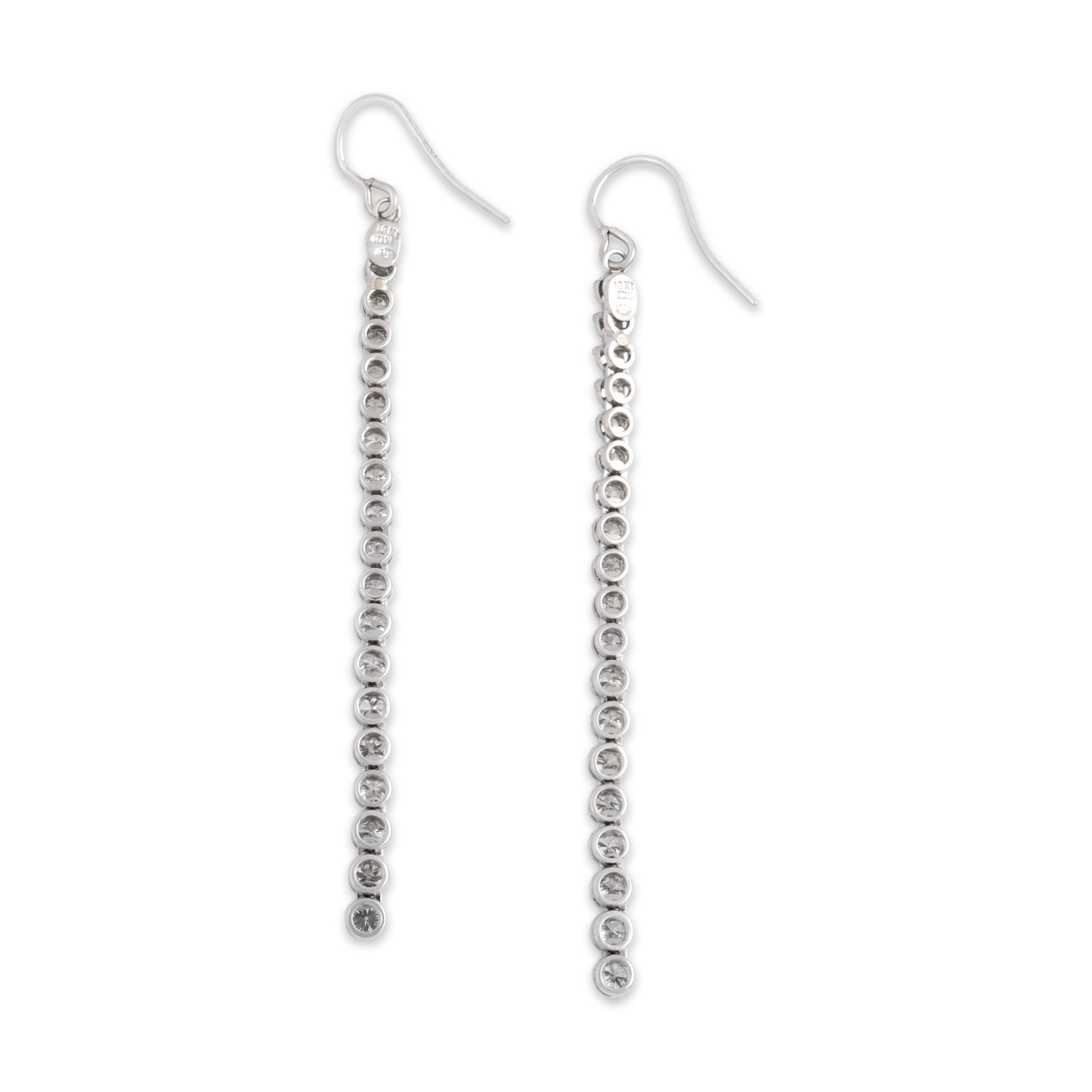 Vintage Italian 18k White Gold 2.22cttw Diamond Graduated Tennis Line Drop Dangle Earrings - Back view