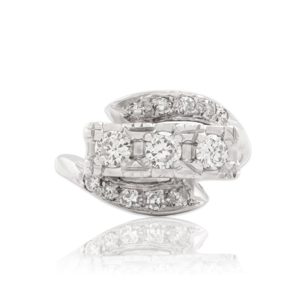 Vintage 14k White Gold .68cttw Diamond Swooping Trio Bar Bypass Ring 7.00
