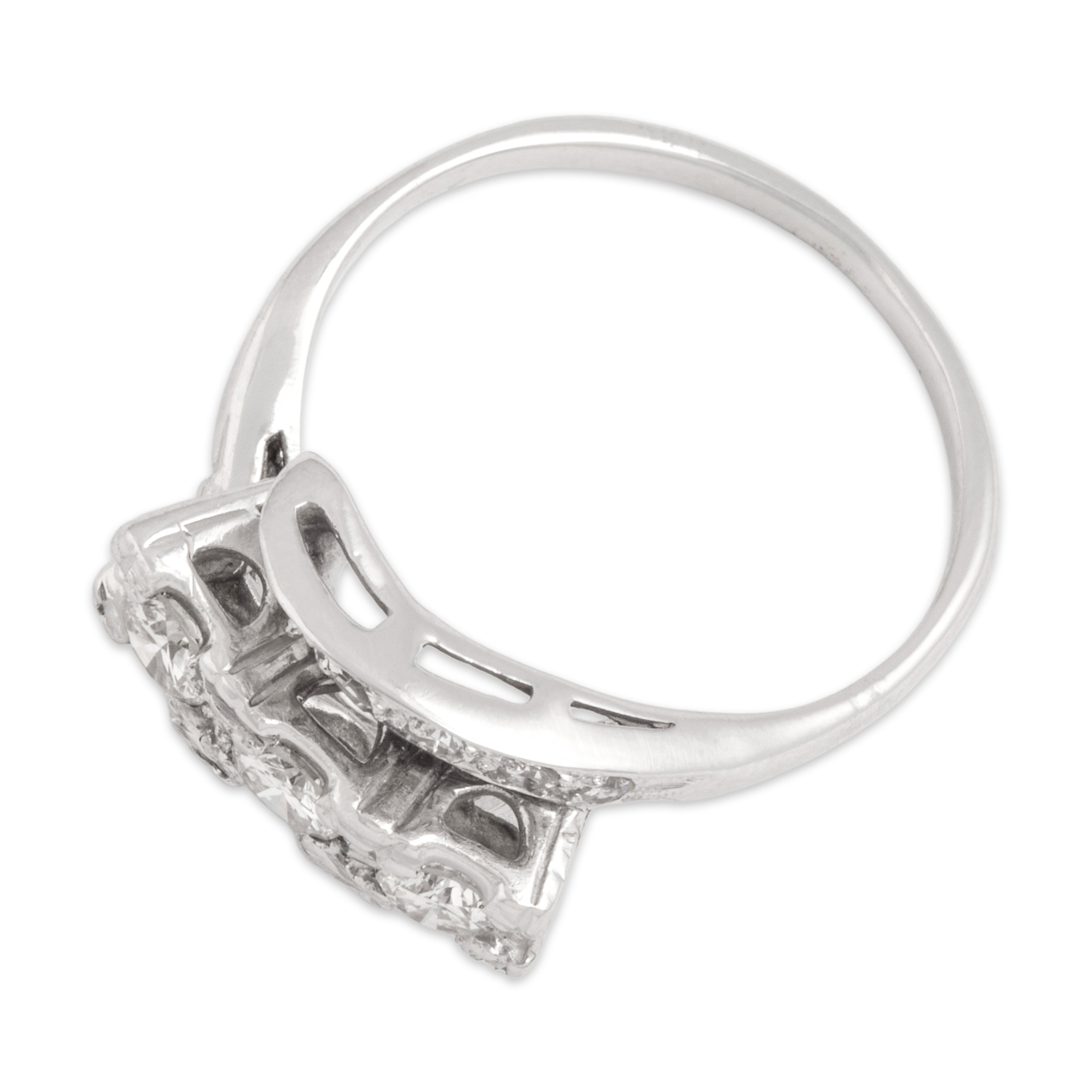 Vintage 14k White Gold .68cttw Diamond Swooping Trio Bar Bypass Ring - Overall view