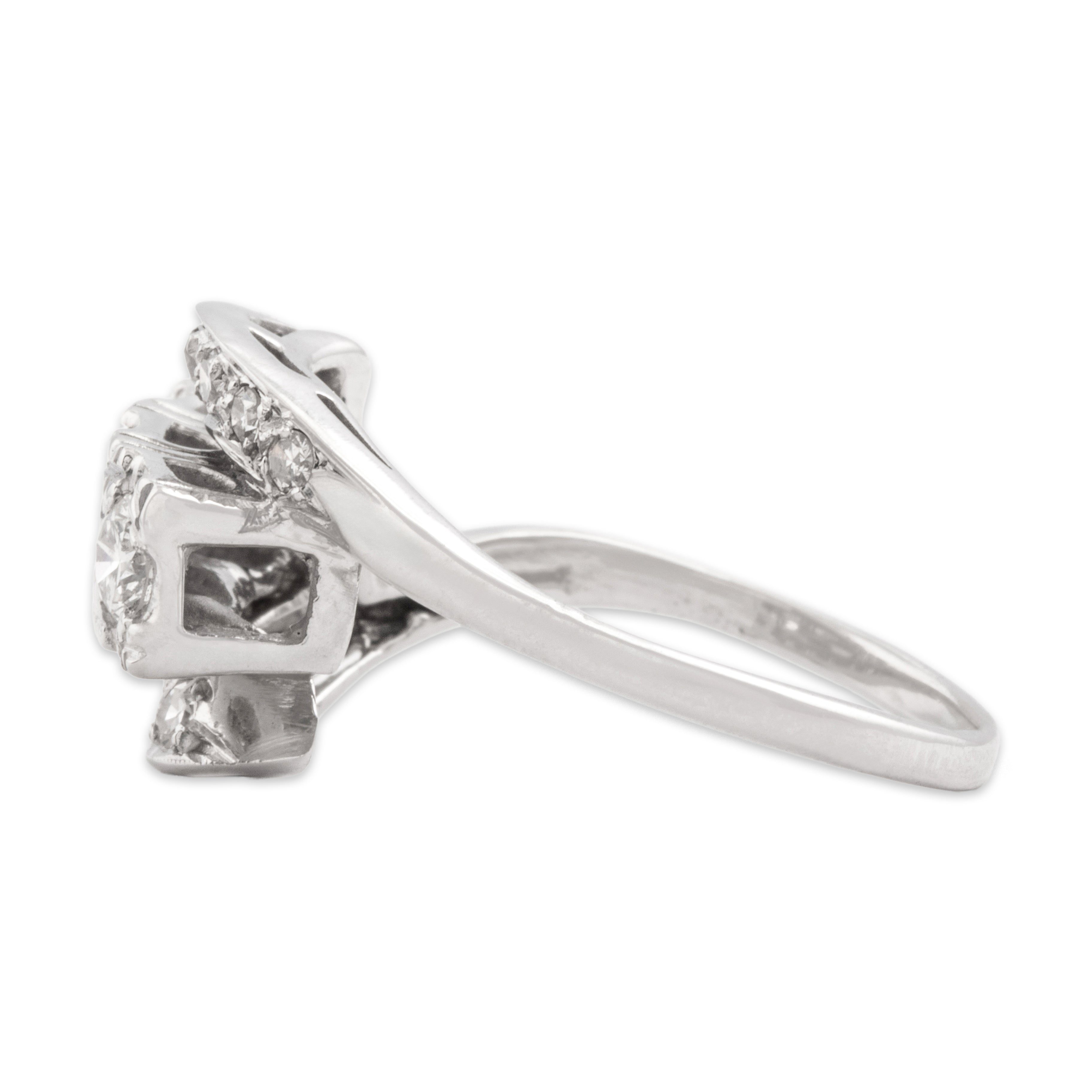 Vintage 14k White Gold .68cttw Diamond Swooping Trio Bar Bypass Ring - Side view