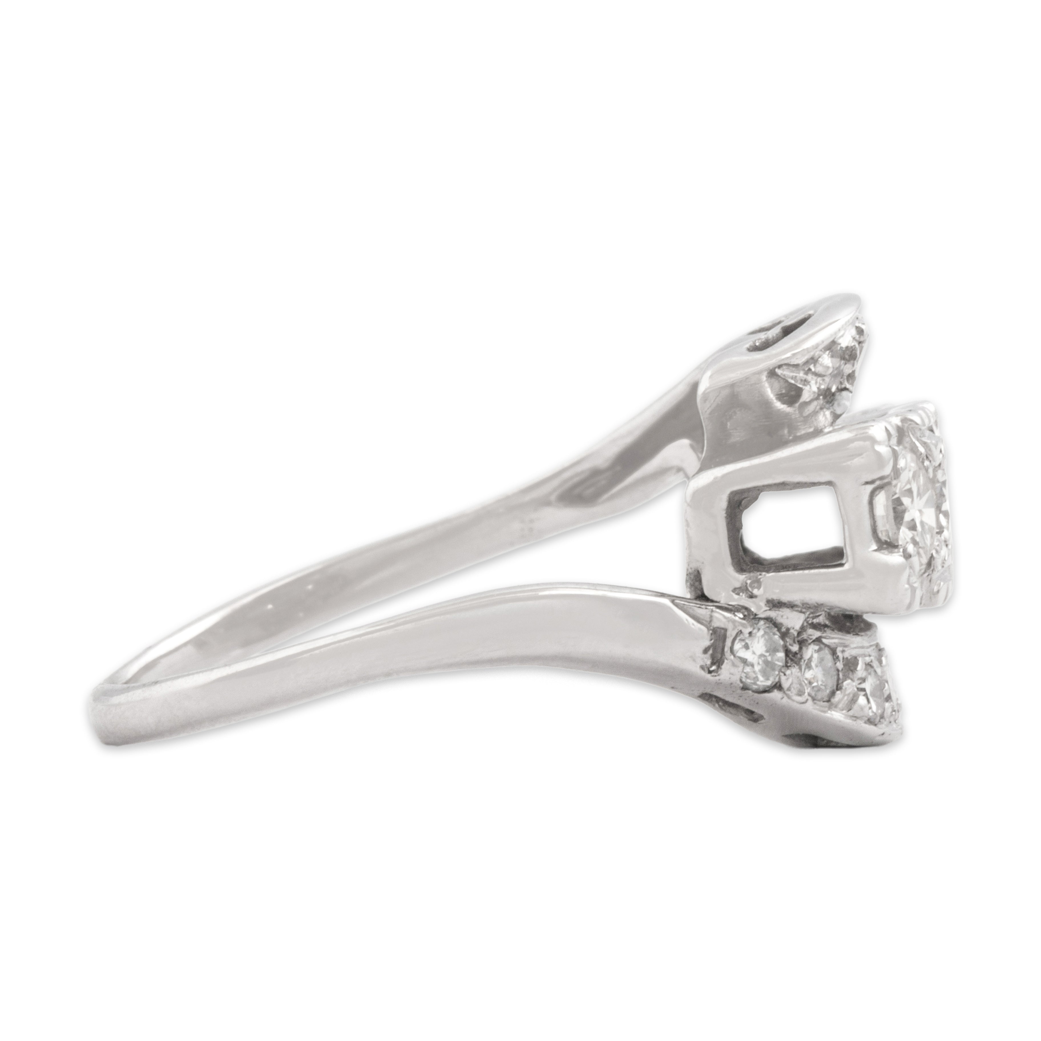 Vintage 14k White Gold .68cttw Diamond Swooping Trio Bar Bypass Ring - Side view
