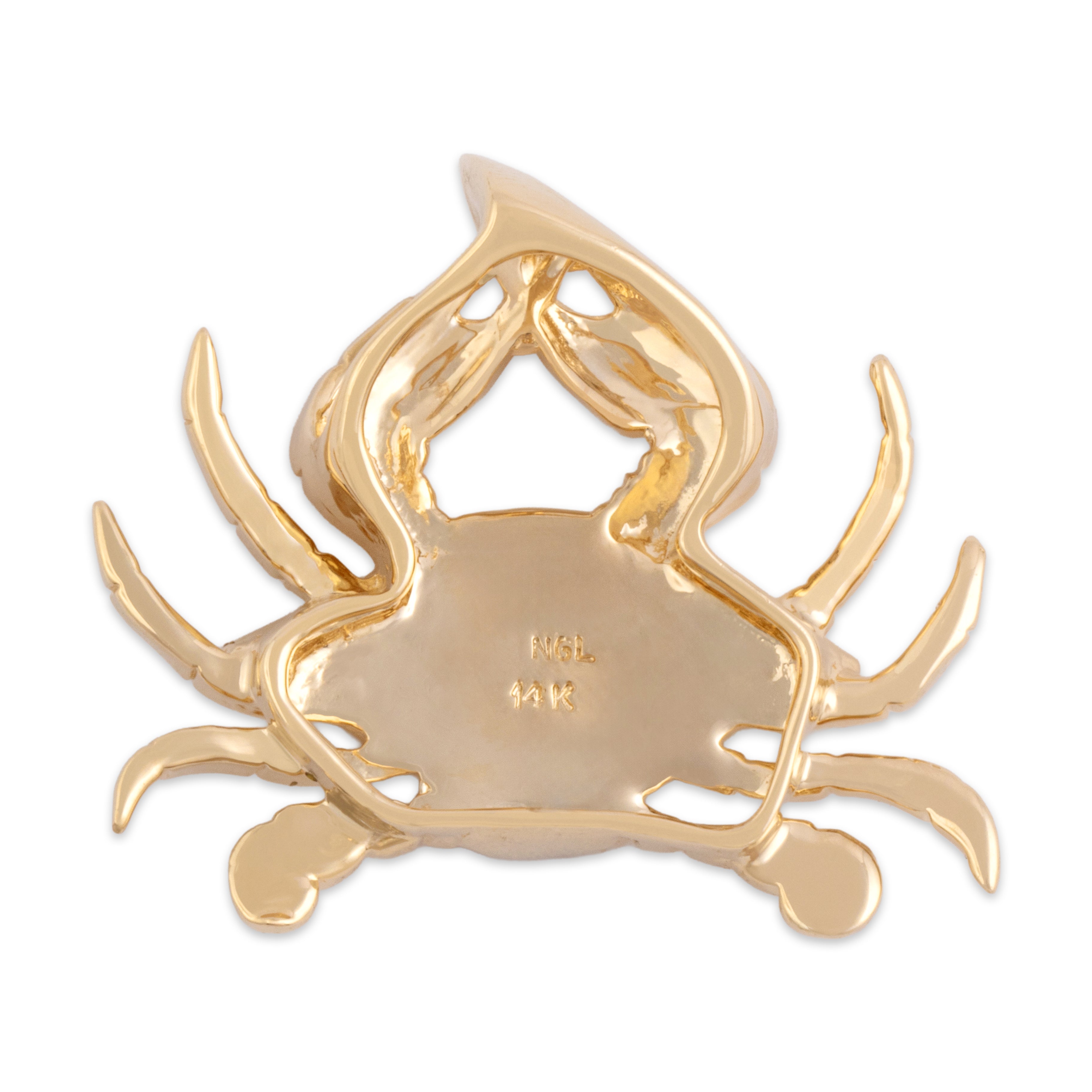 Estate Heavy 14k Yellow Gold Blue Opal Doublet Inlay Pinching Crab Slide Pendant - Hallmark view