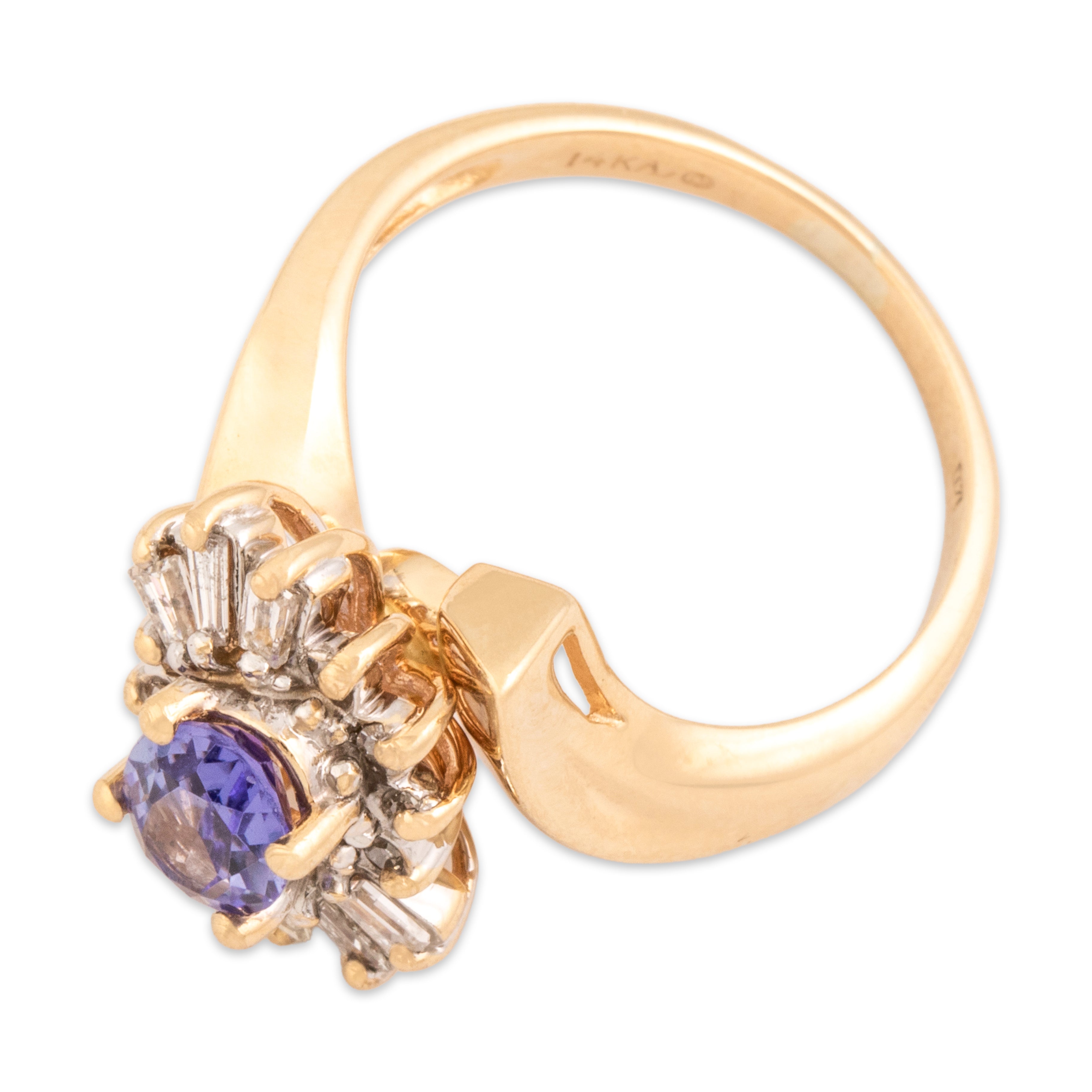 Vintage 14k Yellow Gold .64ct Tanzanite Diamond Sparkling Bypass Spray Ring - Overall view