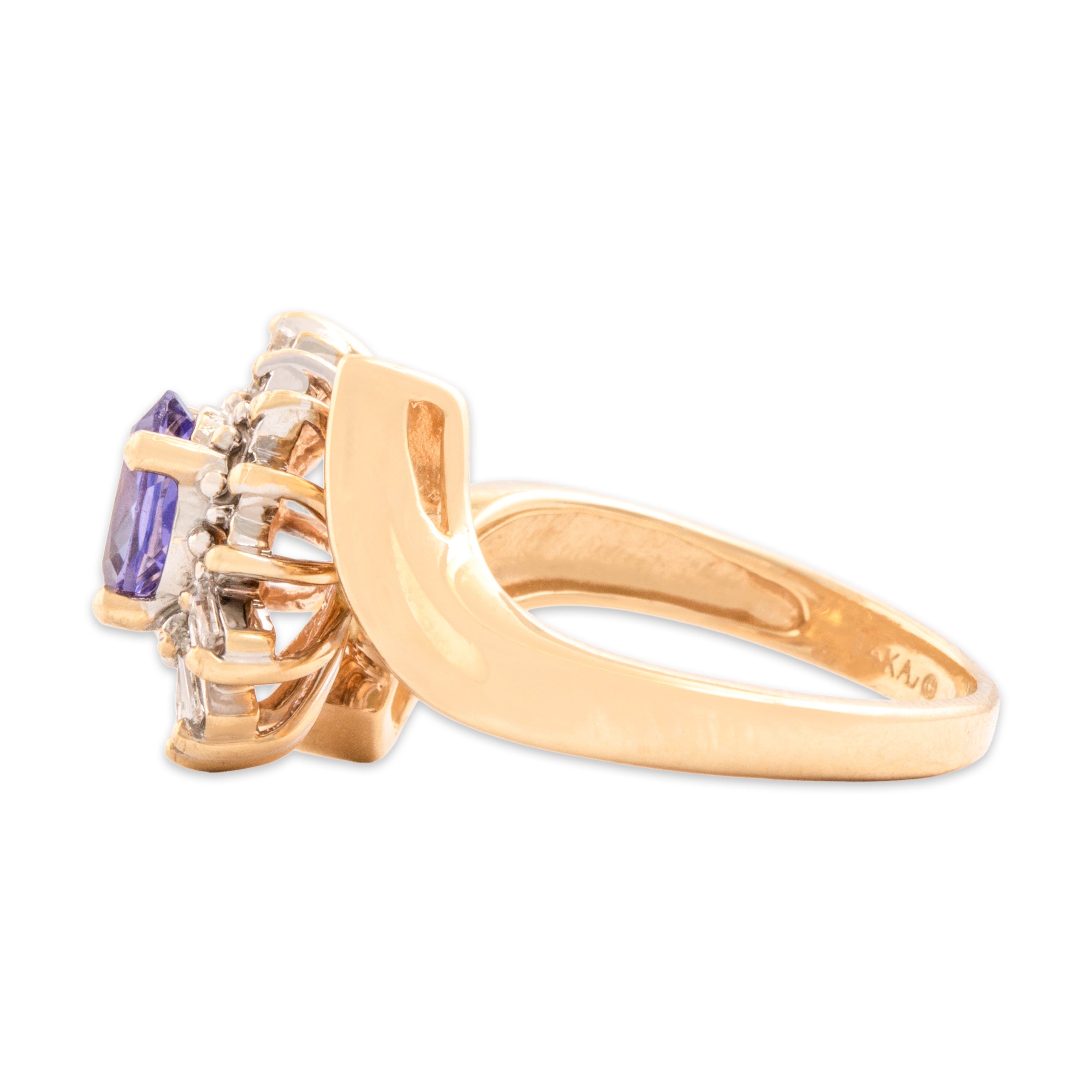 Vintage 14k Yellow Gold .64ct Tanzanite Diamond Sparkling Bypass Spray Ring - Side view