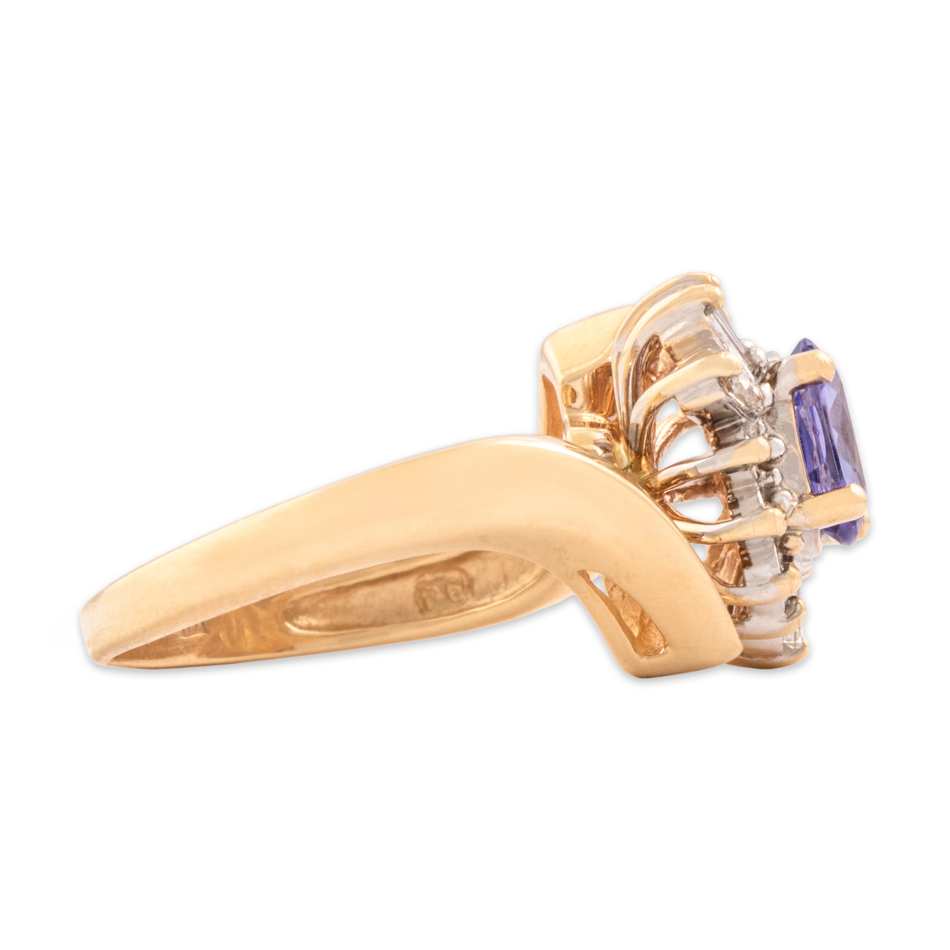 Vintage 14k Yellow Gold .64ct Tanzanite Diamond Sparkling Bypass Spray Ring - Side view