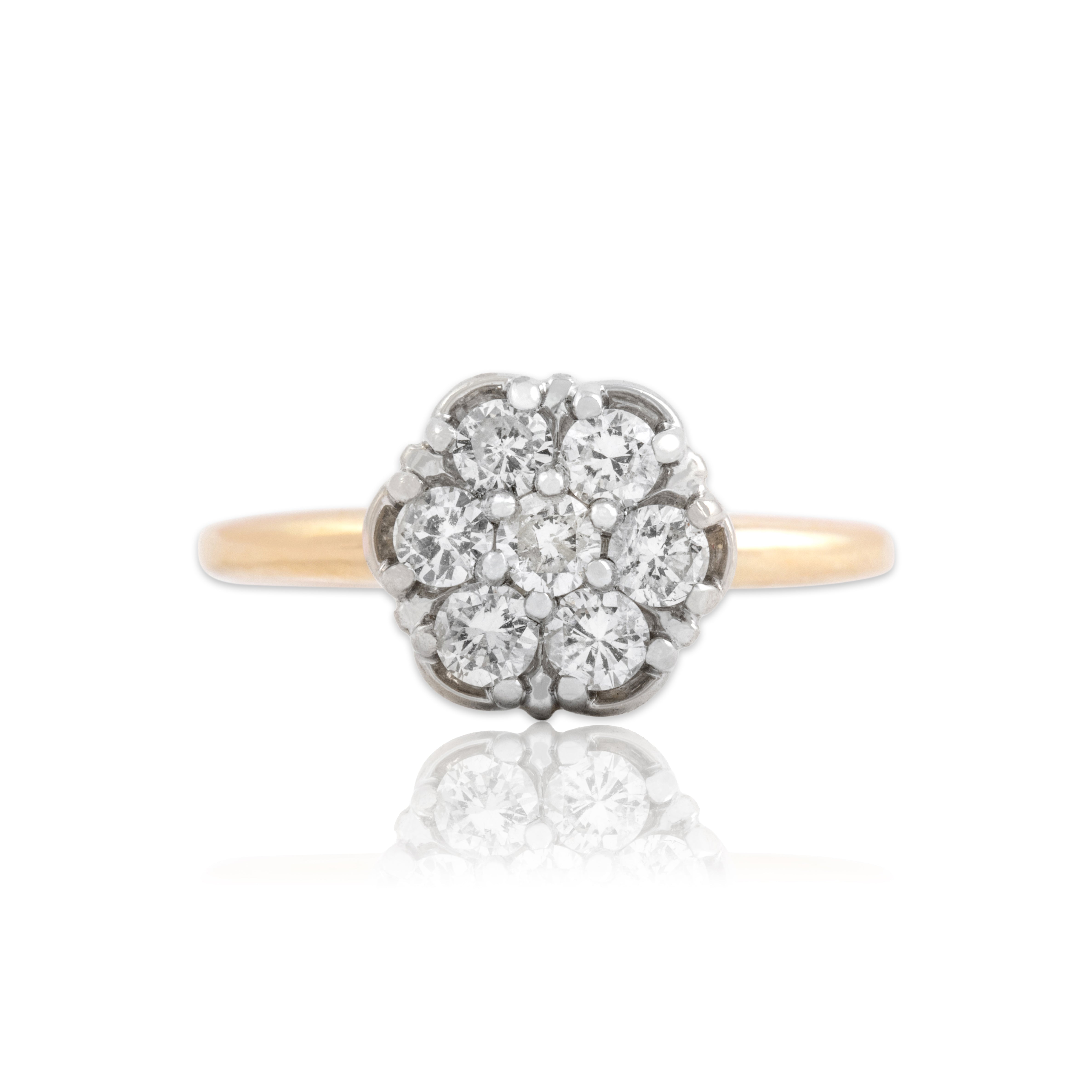 Vintage 10k Yellow & White Gold Diamond Brilliant Daisy Cluster Ring 5.75
