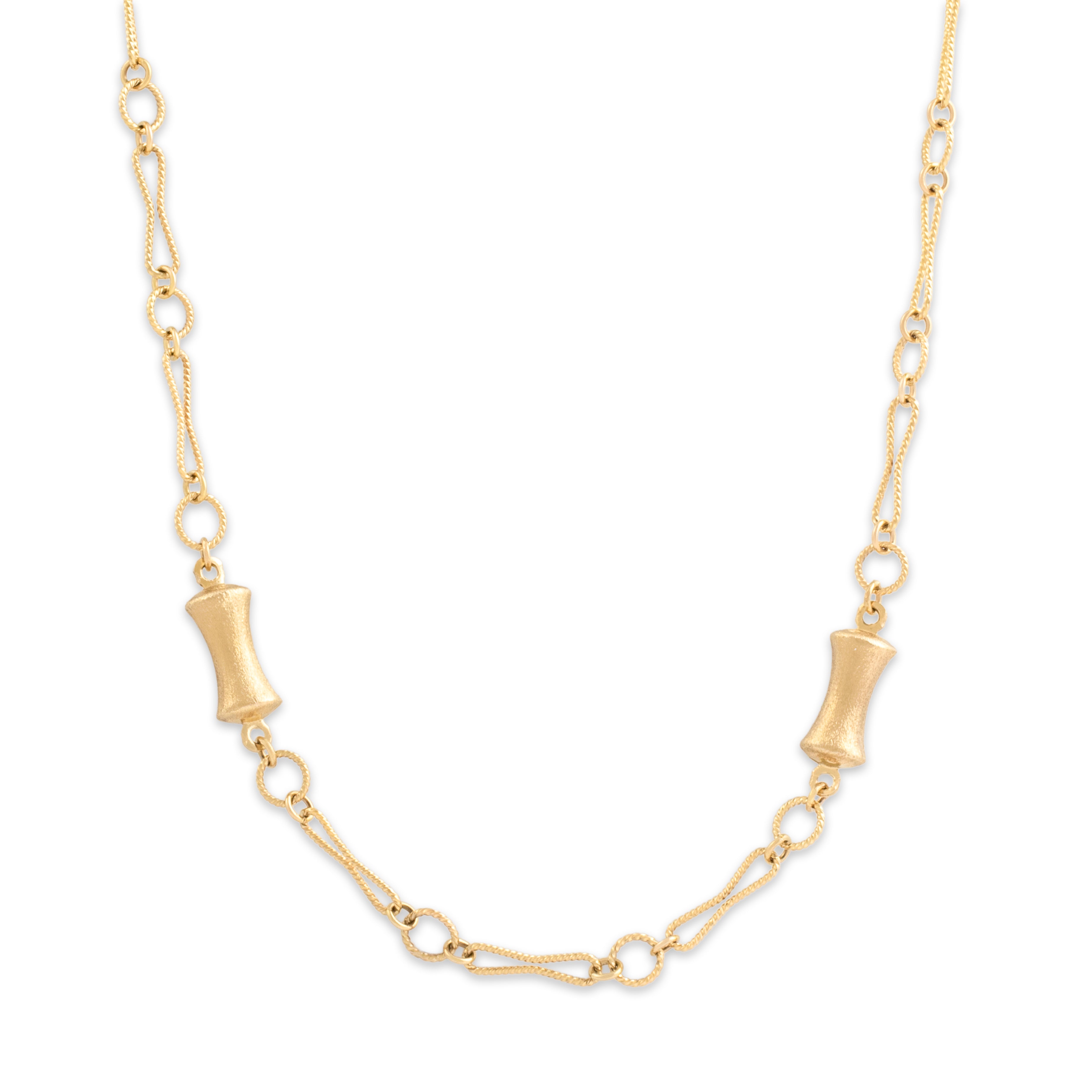 Vintage 9k Yellow Gold Alternating Brushed Roped Peanut Link Necklace - Close-up view