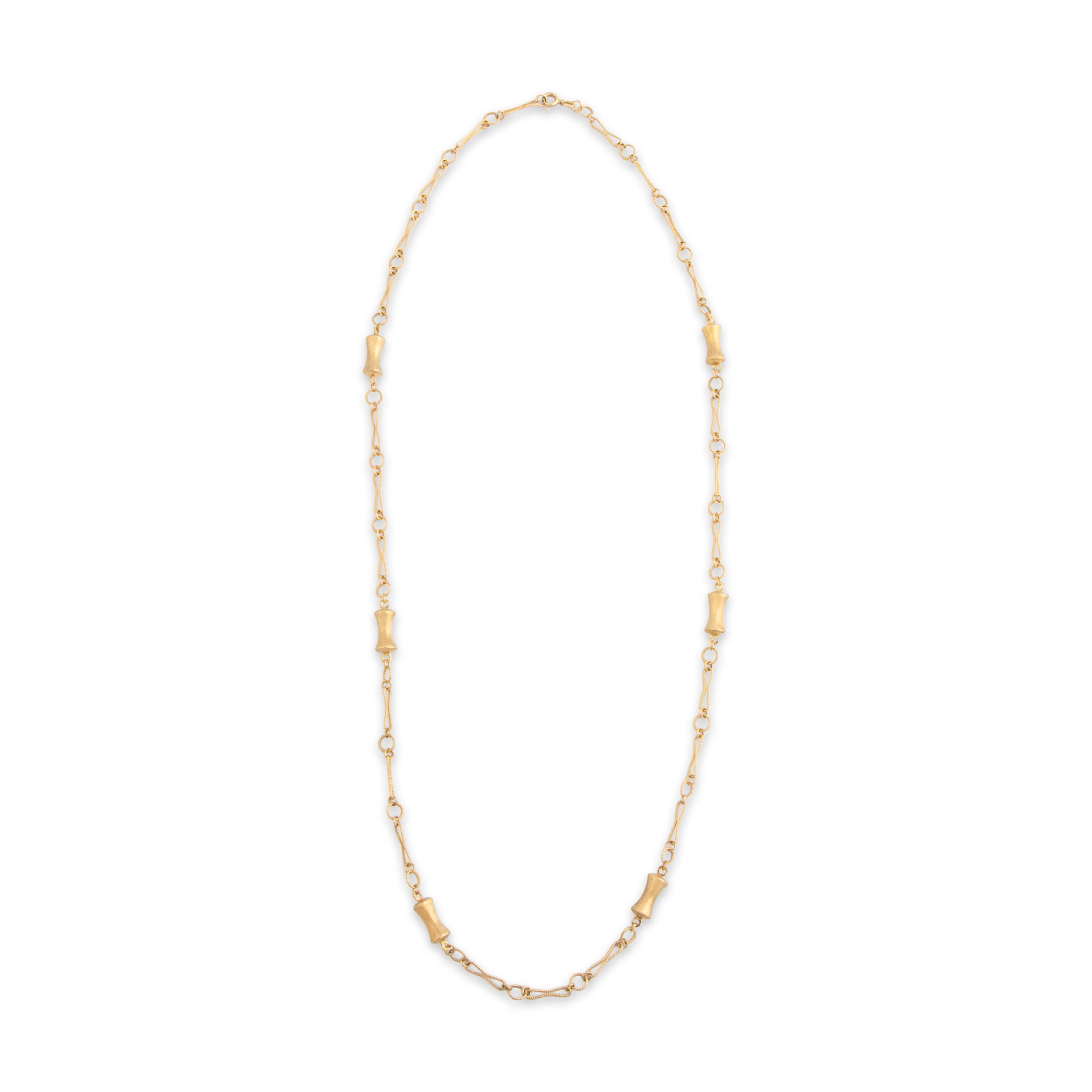 Vintage 9k Yellow Gold Alternating Brushed Roped Peanut Link Necklace - Overall view