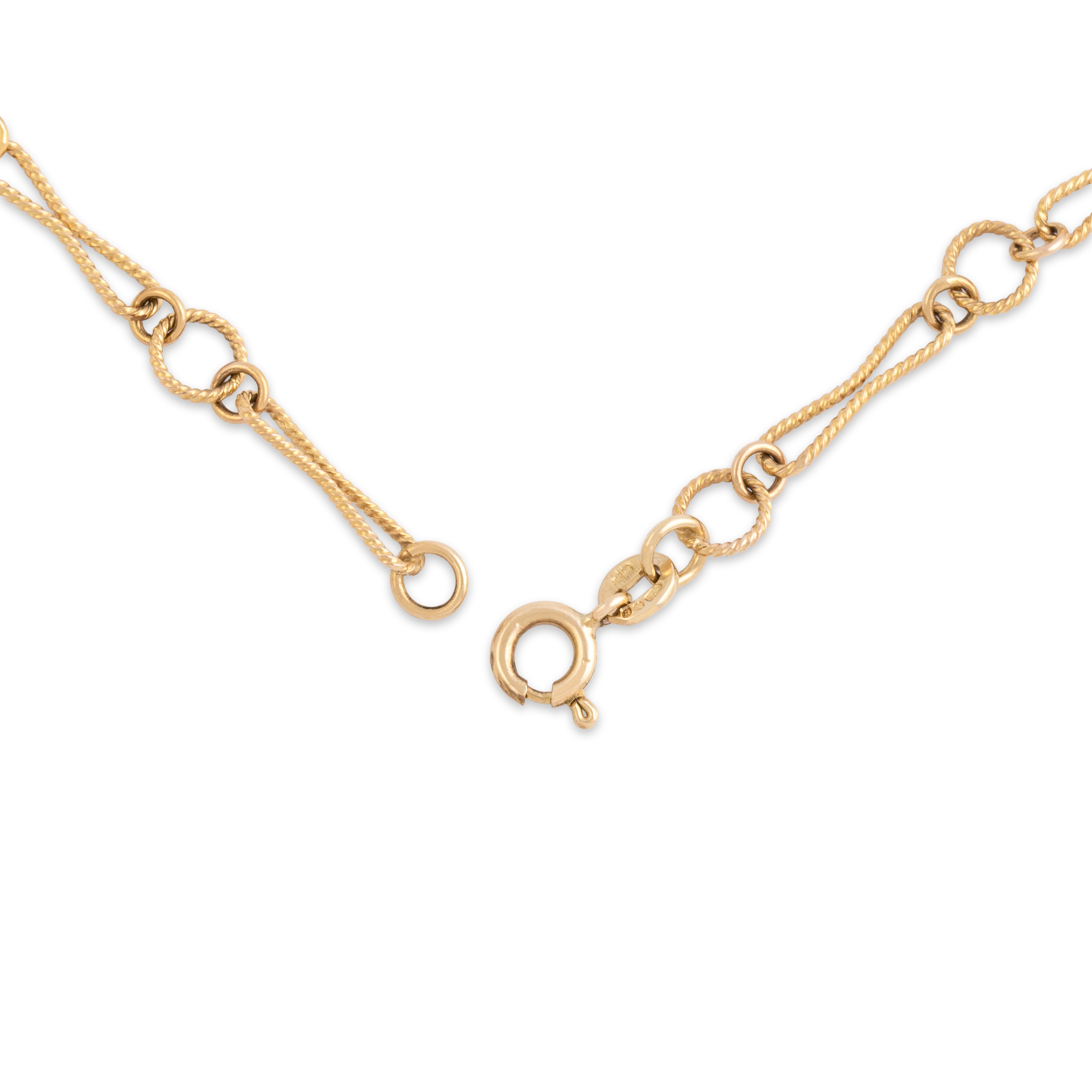 Vintage 9k Yellow Gold Alternating Brushed Roped Peanut Link Necklace - clasp view