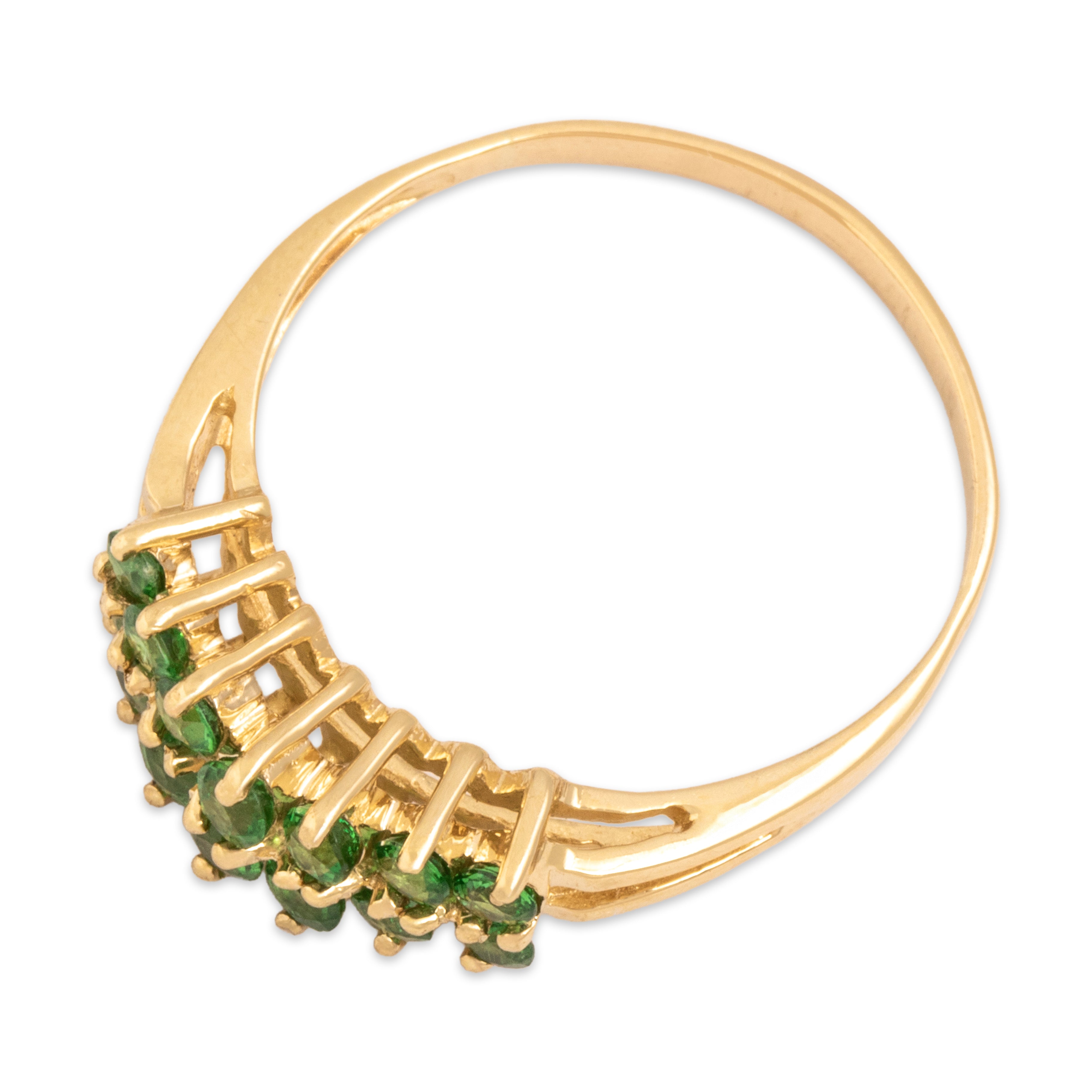 Vintage 14k Yellow Gold .73cttw Green Garnet Bright Chevron Line Ring - Overall view