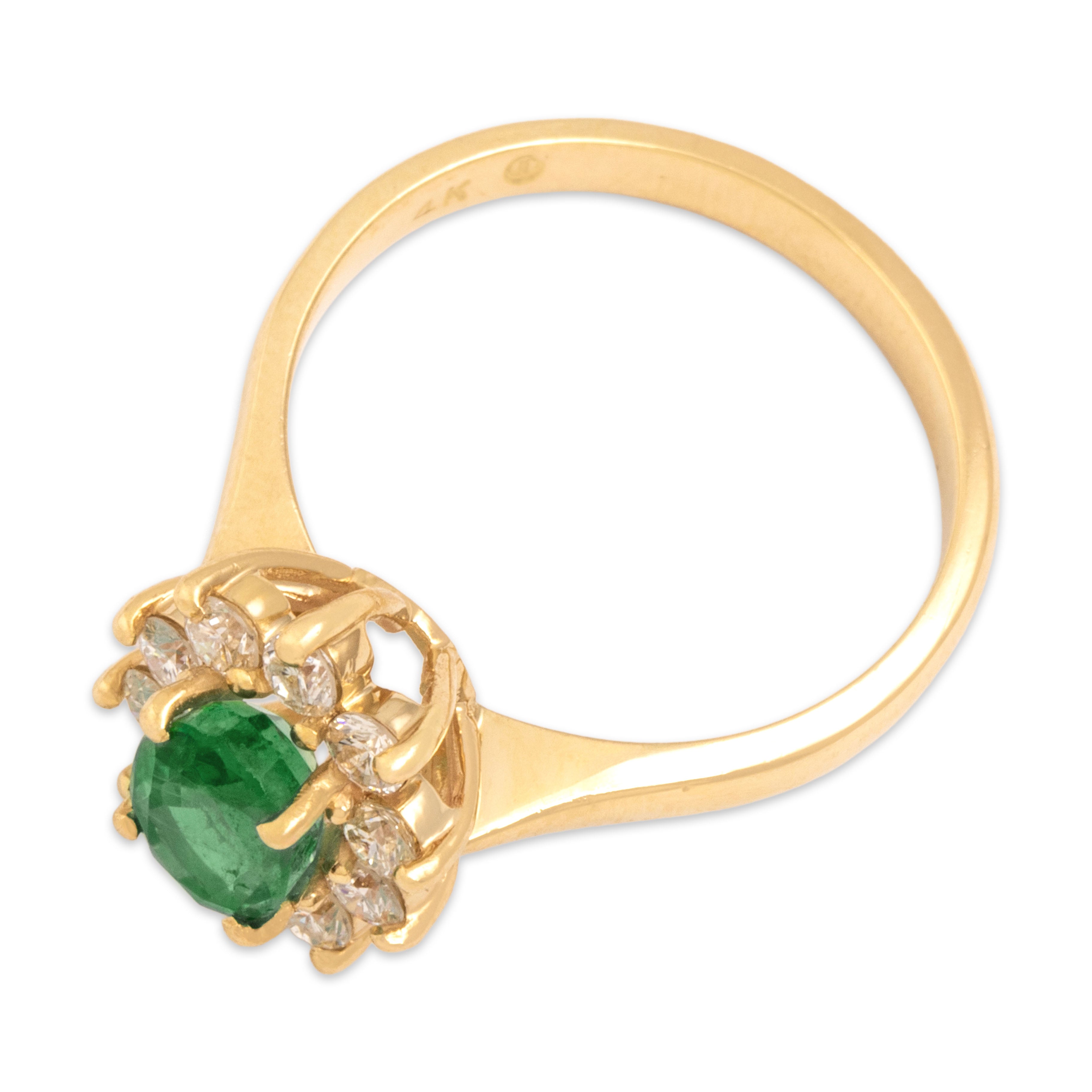 Vintage 14k Yellow Gold .8ct Emerald Diamond Classic Sparkling Halo Ring - Overall view