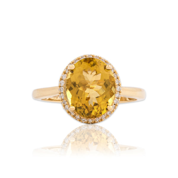 Vintage 14k Yellow Gold 3.13ct Heliodor Diamond Beautiful Honey Halo Ring 8.00