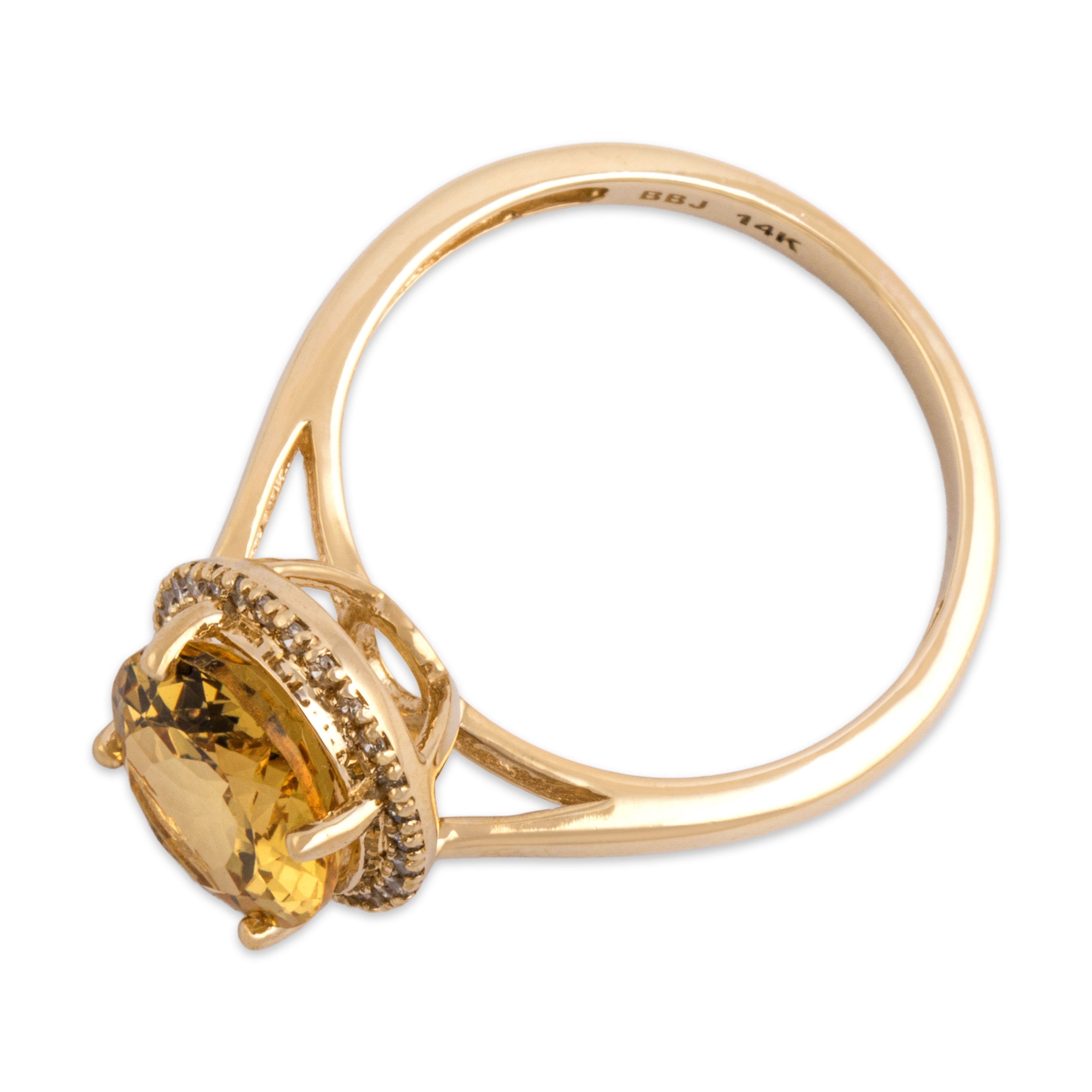 Vintage 14k Yellow Gold 3.13ct Heliodor Diamond Beautiful Honey Halo Ring - Overall view