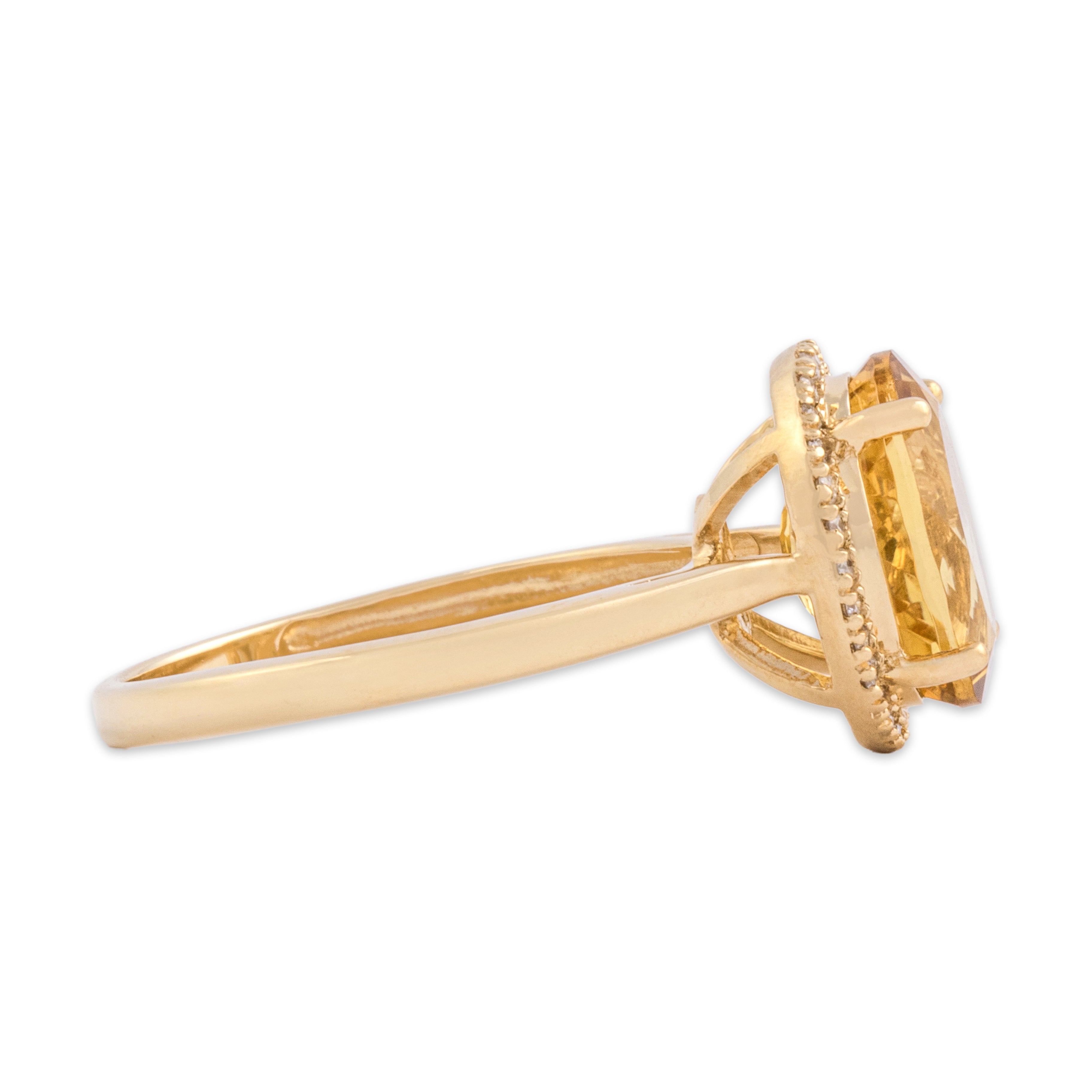 Vintage 14k Yellow Gold 3.13ct Heliodor Diamond Beautiful Honey Halo Ring - Side view