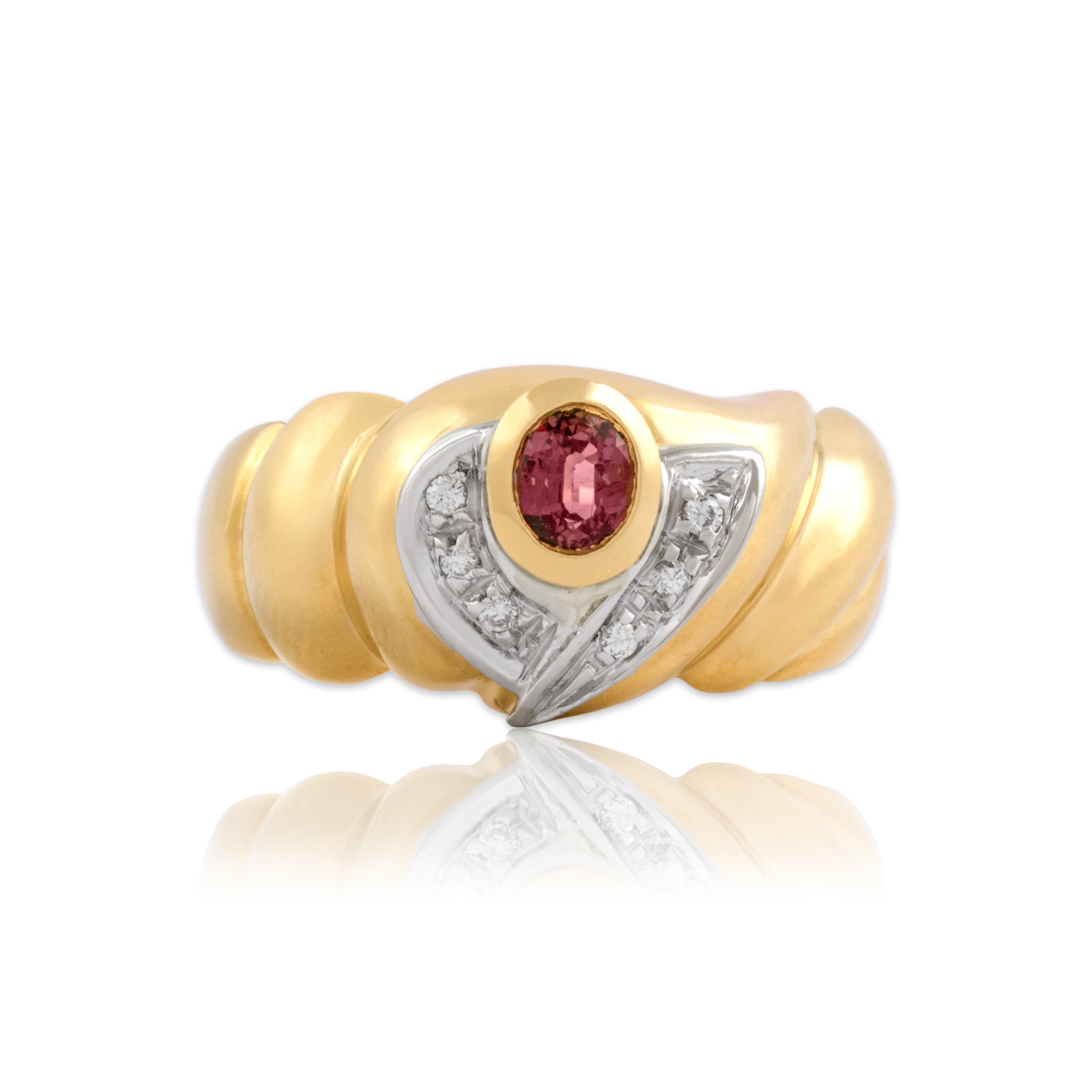 Vintage Italian 18k Yellow & White Gold Ruby Diamond Chunky Stacked Bezel Ring 8.00