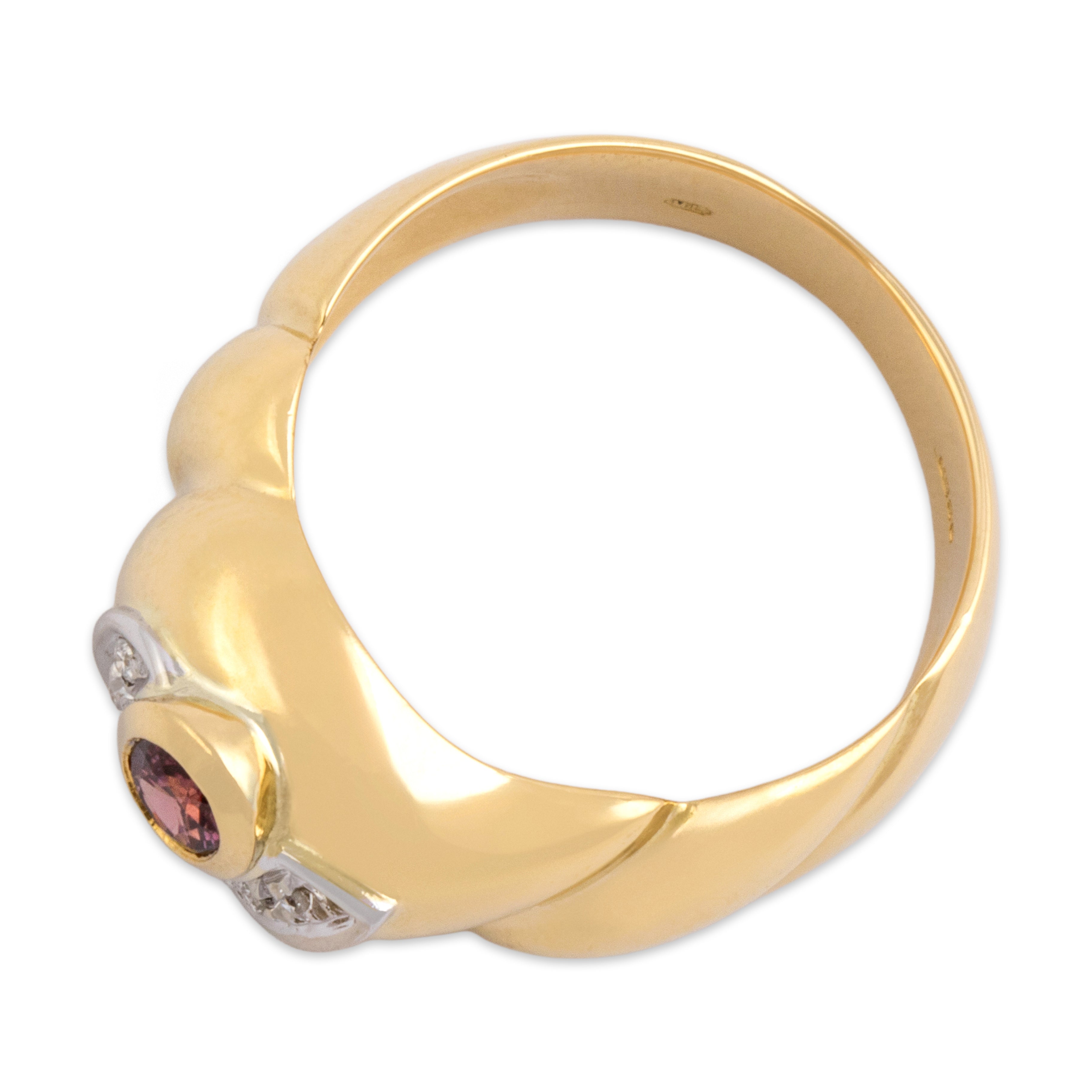 Vintage Italian 18k Yellow & White Gold Ruby Diamond Chunky Stacked Oval Bezel Ring - Overall view