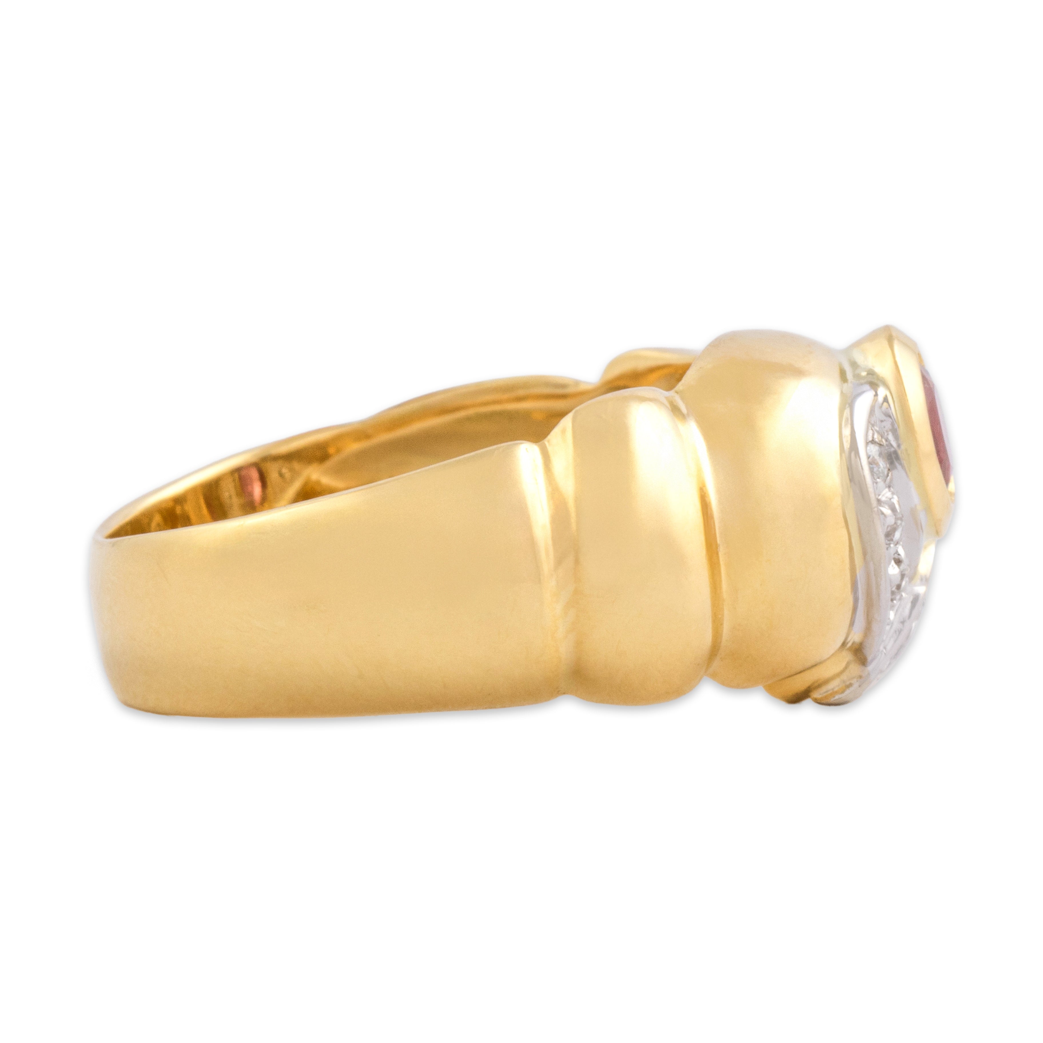 Vintage Italian 18k Yellow & White Gold Ruby Diamond Chunky Stacked Oval Bezel Ring - Side view
