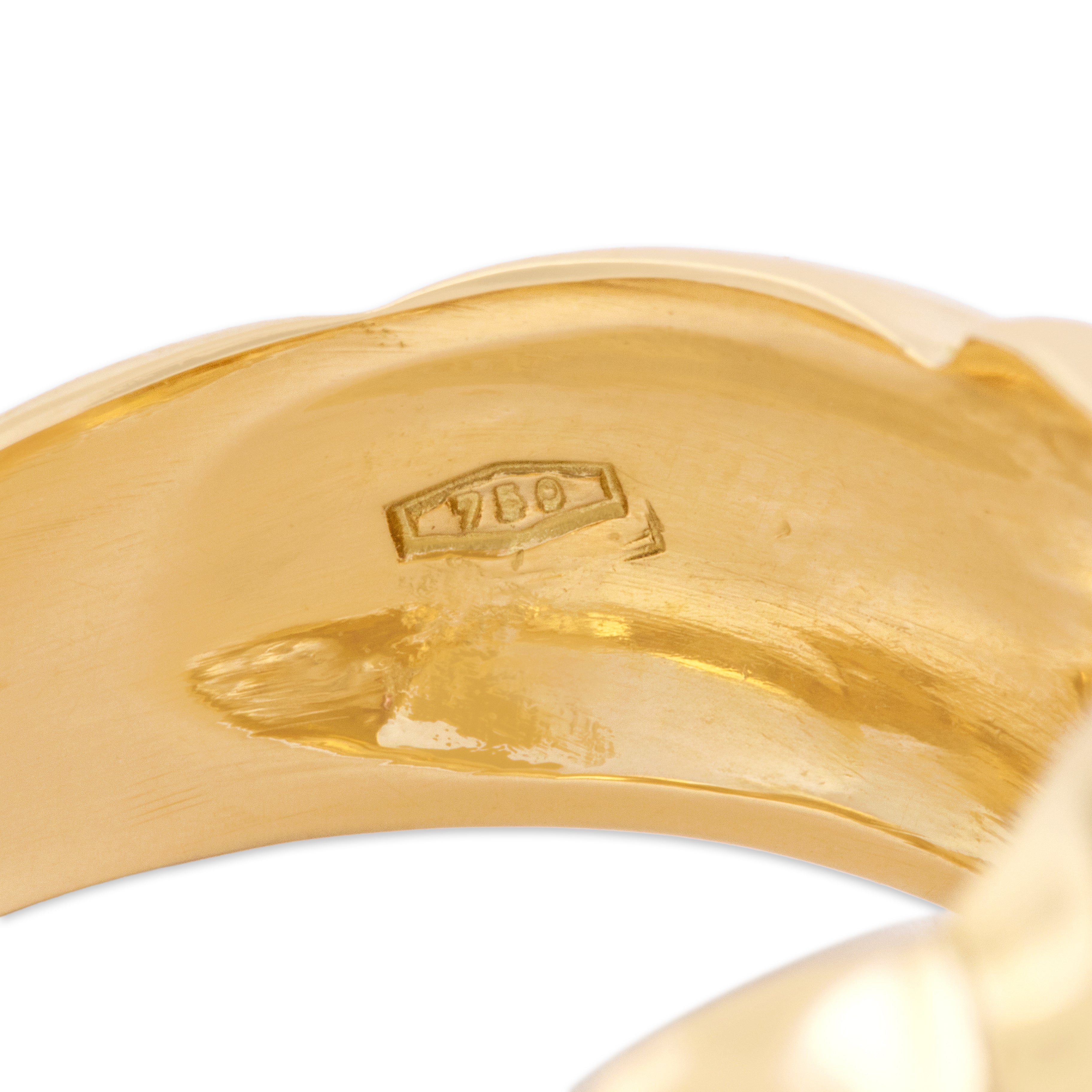 Vintage Italian 18k Yellow & White Gold Ruby Diamond Chunky Stacked Oval Bezel Ring - Hallmark view