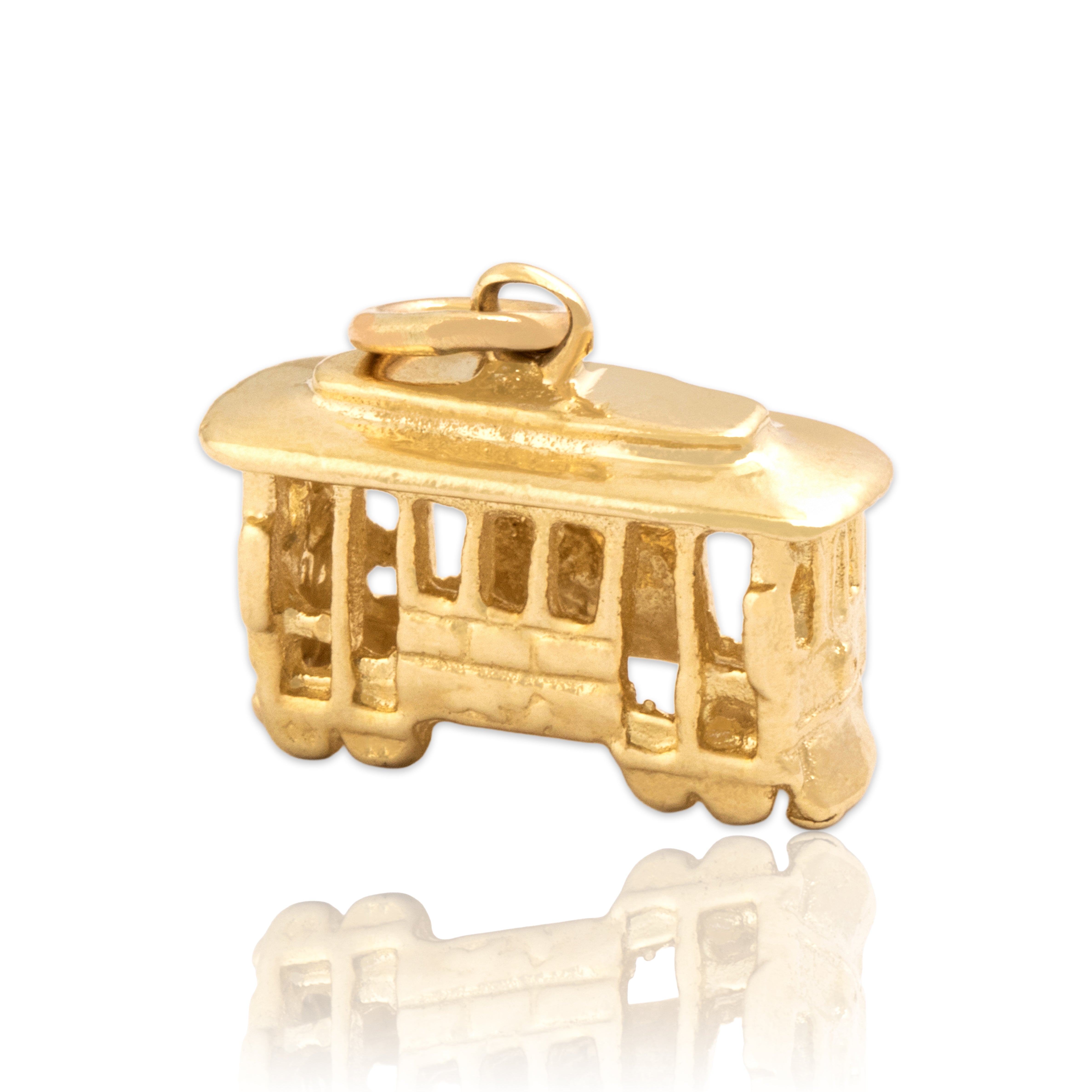 Vintage 14k Yellow Gold Cable Car Trolley Charm / Pendant - Close-up view