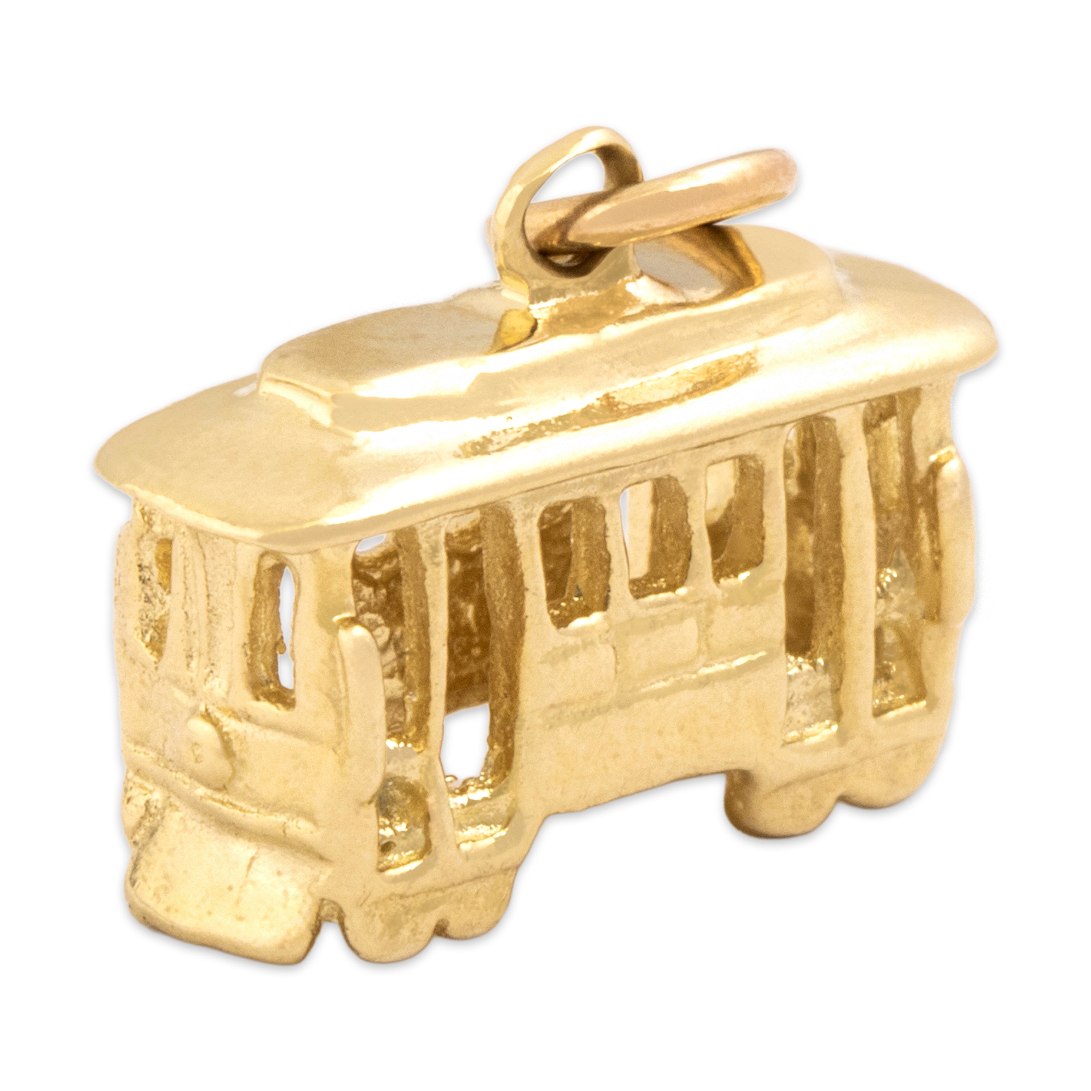 Vintage 14k Yellow Gold Cable Car Trolley Charm / Pendant - detail view #1