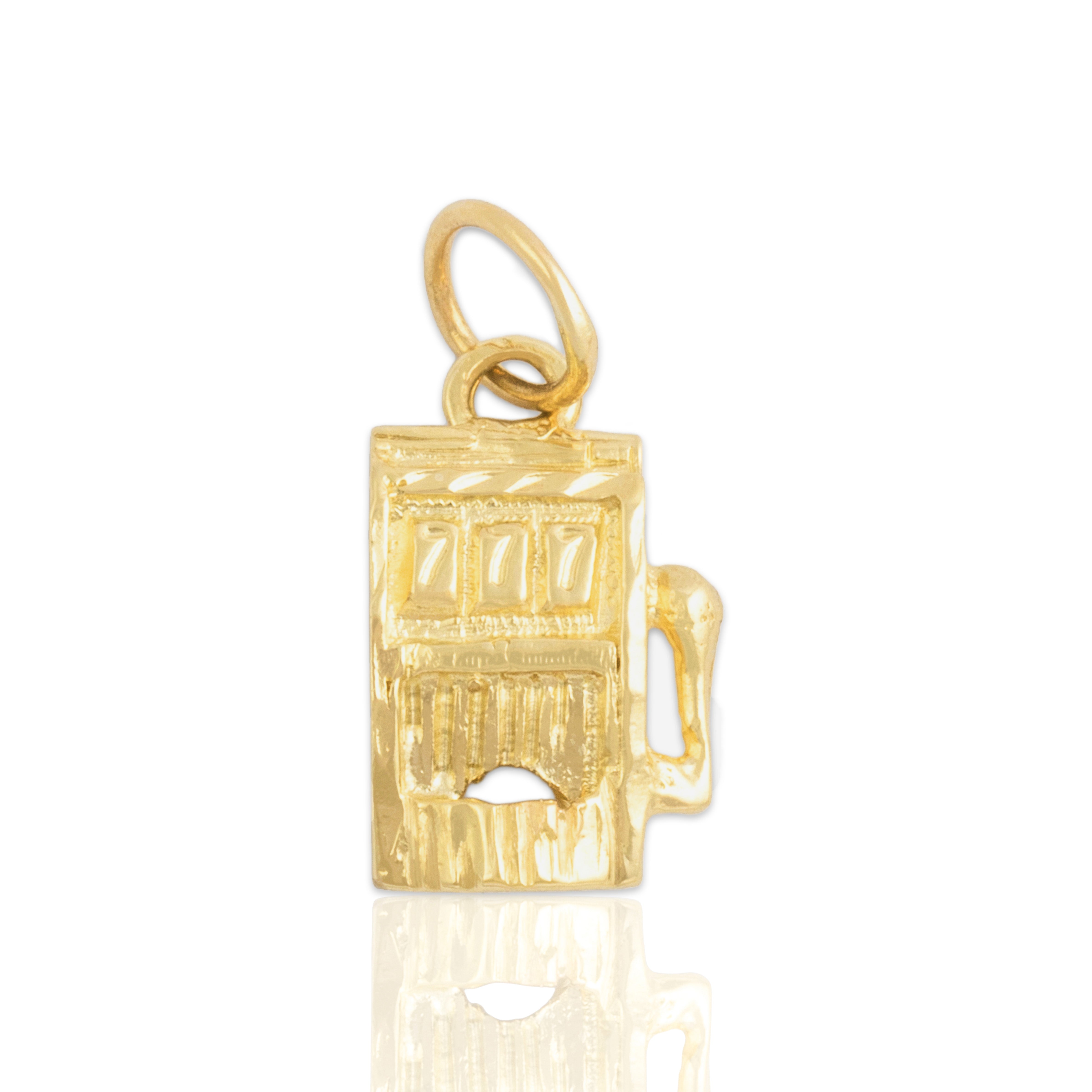 Vintage 14k Yellow Gold Lucky 777 Slot Machine Charm / Pendant