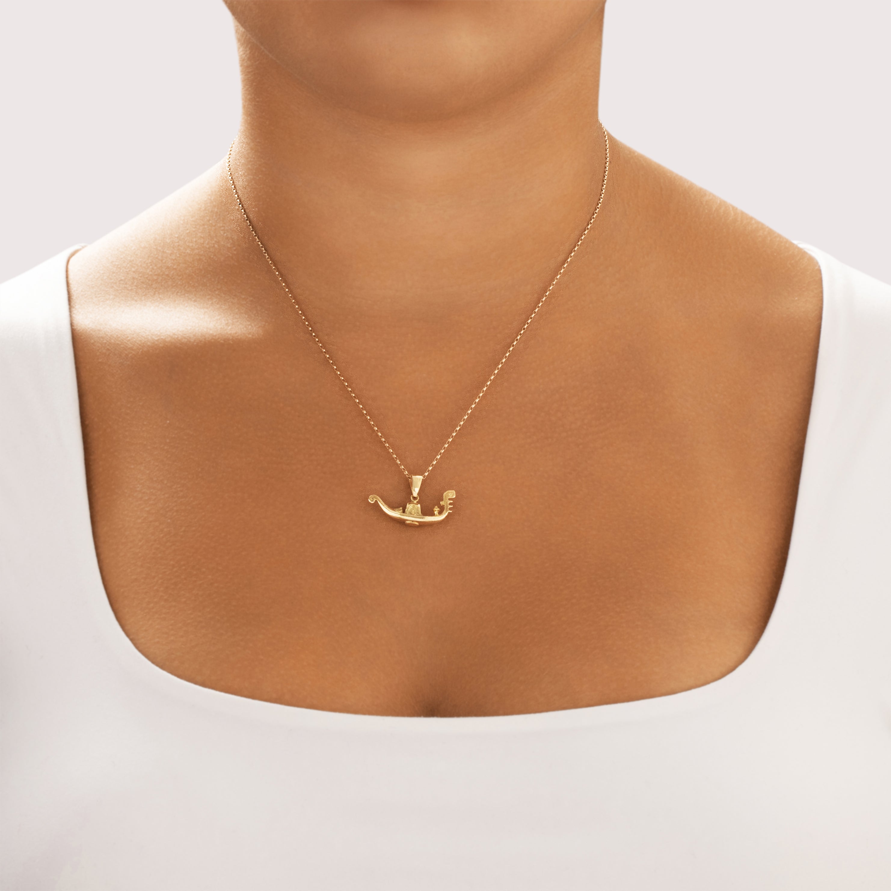 Vintage Italian 18k Yellow Gold Venetian Gondola Charm / Pendant - On model view