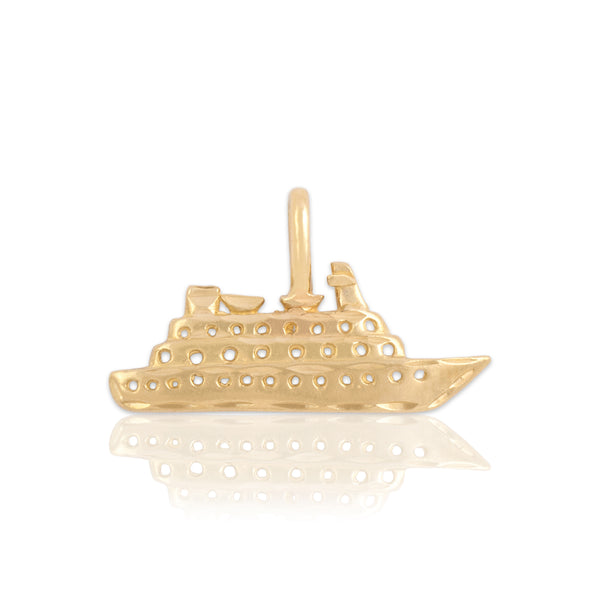 Vintage 14k Yellow Gold Hand Carved Ship Charm / Pendant