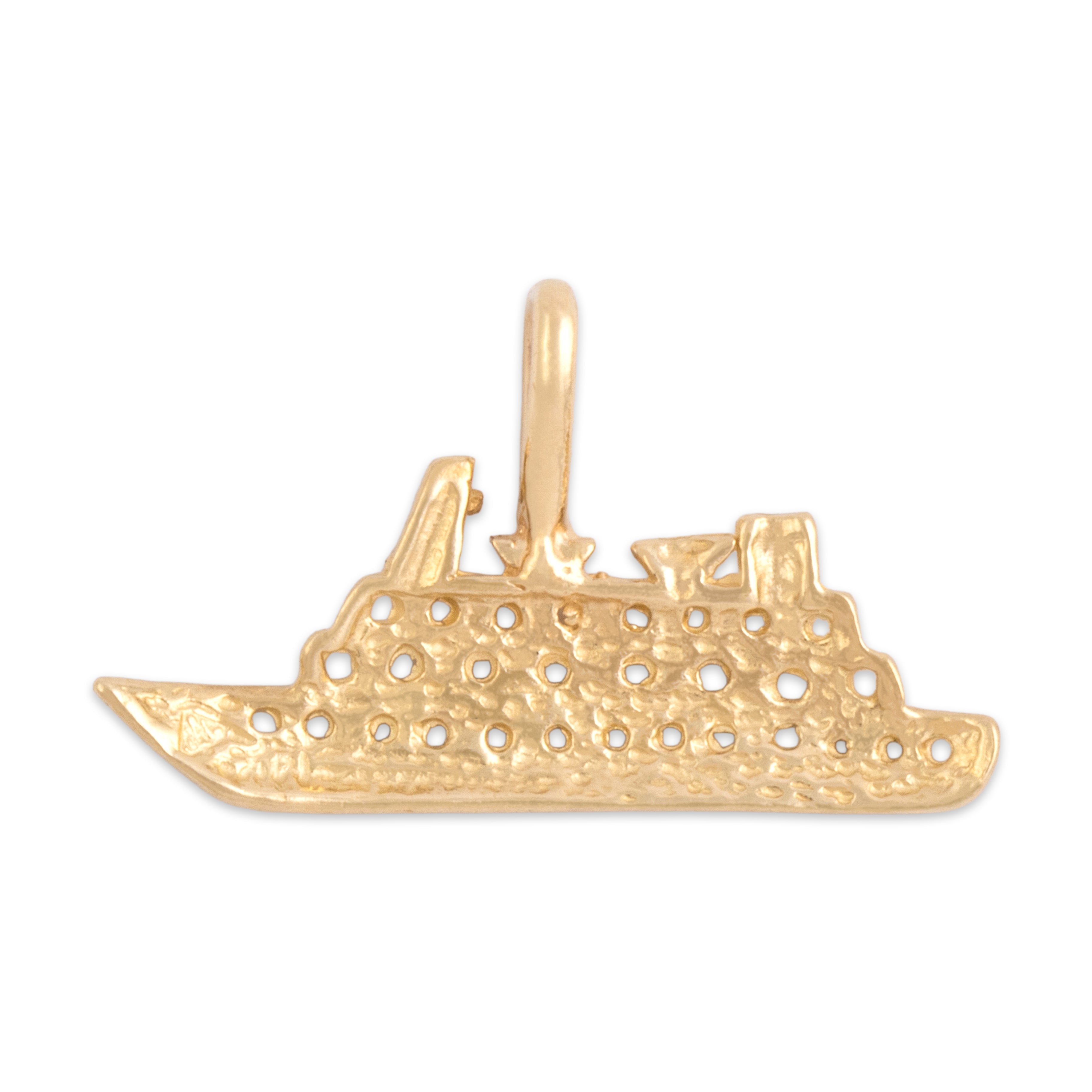 Vintage 14k Yellow Gold Hand Carved Ship Charm / Pendant - Back view